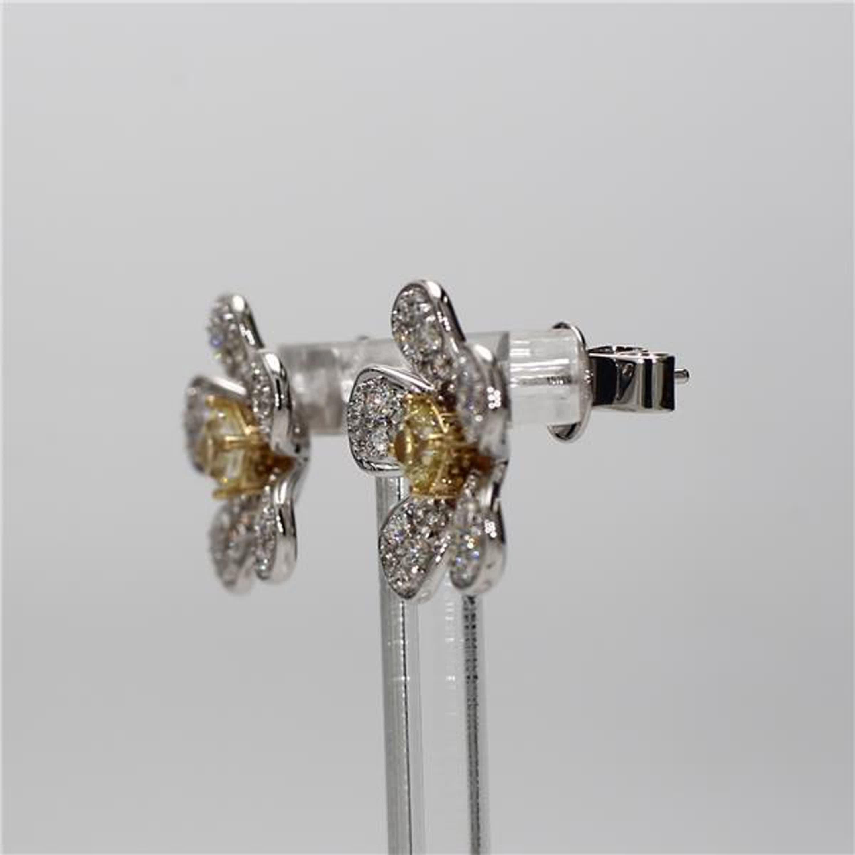 Contemporary Natural Yellow Radiant and White Diamond 1.27 Carat TW Gold Stud Earrings