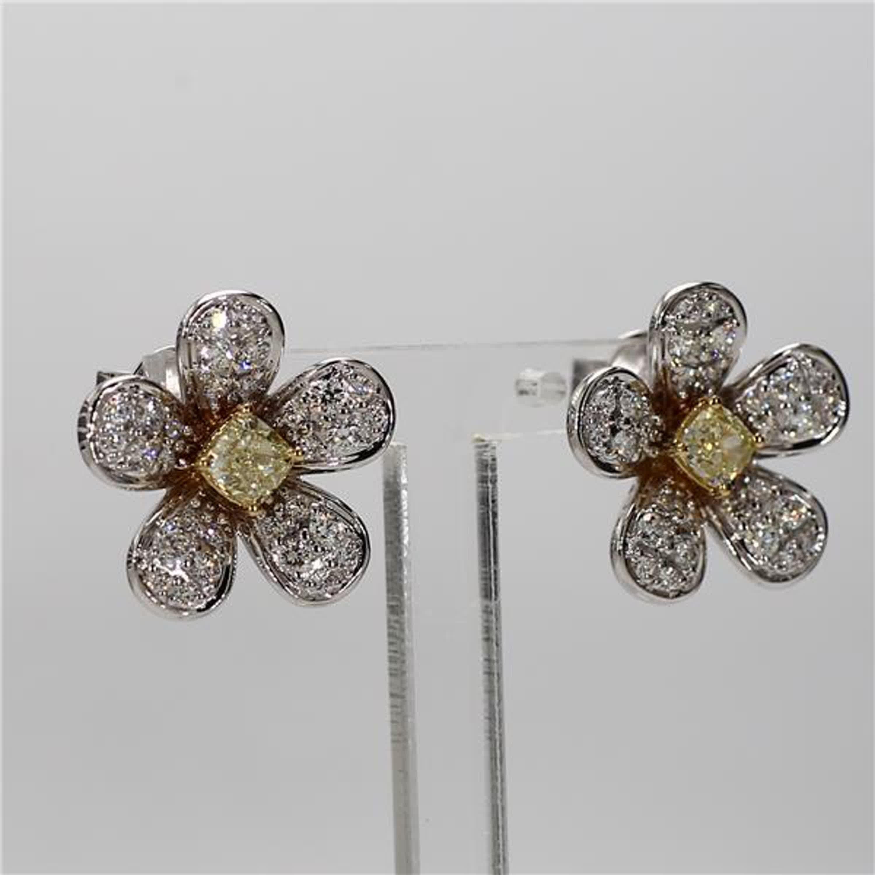 Natural Yellow Radiant and White Diamond 1.27 Carat TW Gold Stud Earrings 1