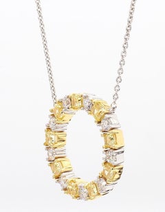 Natural Yellow Radiant and White Diamond 1.47 Carat TW Gold Circle Pendant