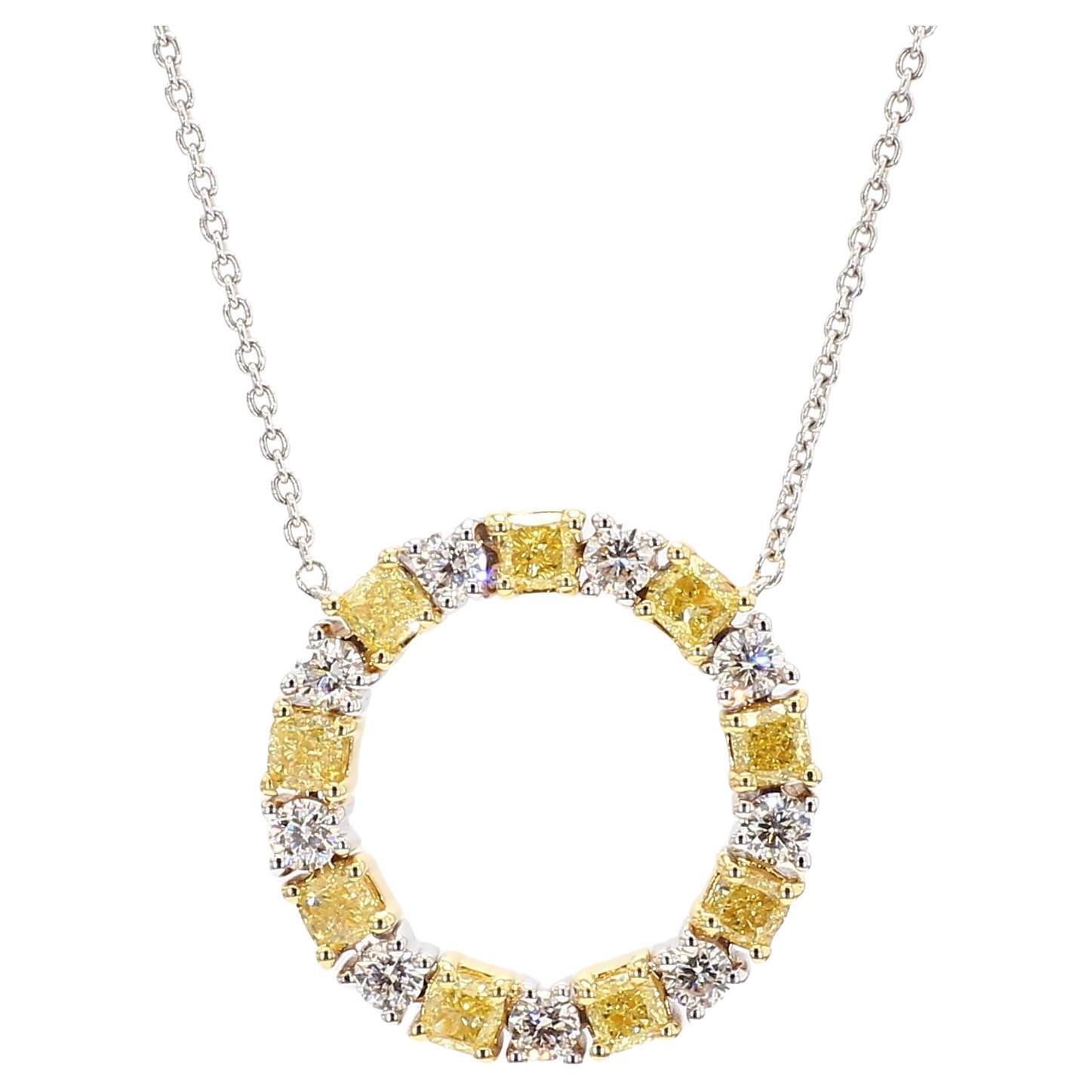 Natural Yellow Radiant and White Diamond 1.47 Carat TW Gold Circle Pendant