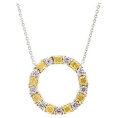 Natural Yellow Radiant and White Diamond 1.47 Carat TW Gold Circle Pendant