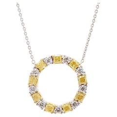 Natural Yellow Radiant and White Diamond 1.47 Carat TW Gold Circle Pendant