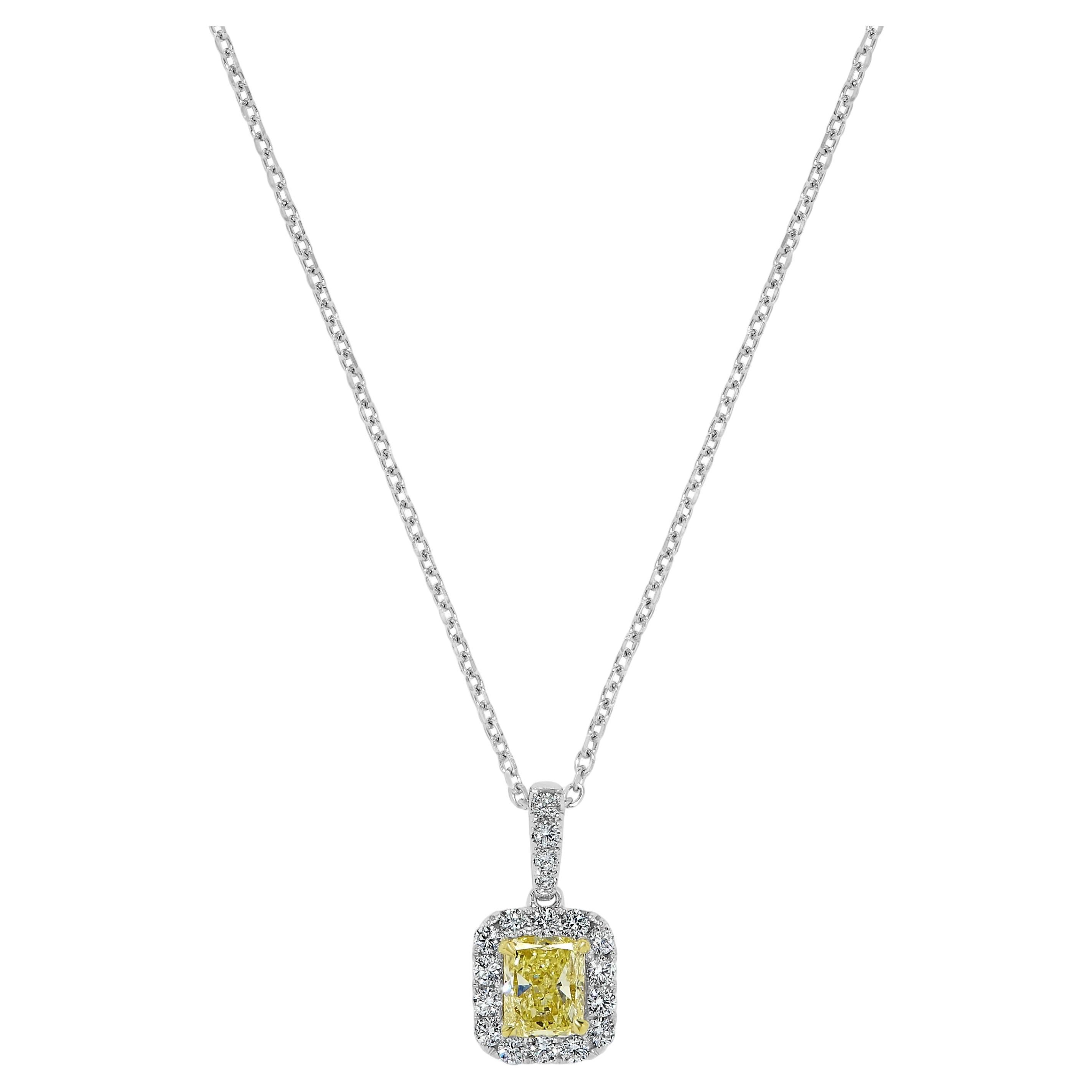 Natural Yellow Radiant and White Diamond 1.47 Carat TW Gold Drop Pendant