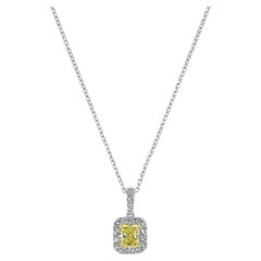 Natural Yellow Radiant and White Diamond 1.47 Carat TW Gold Drop Pendant