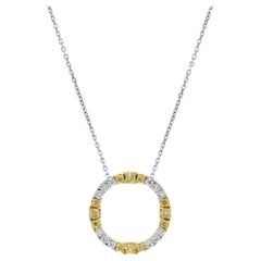 Natural Yellow Radiant and White Diamond 1.59 Carat TW Gold Circle Pendant