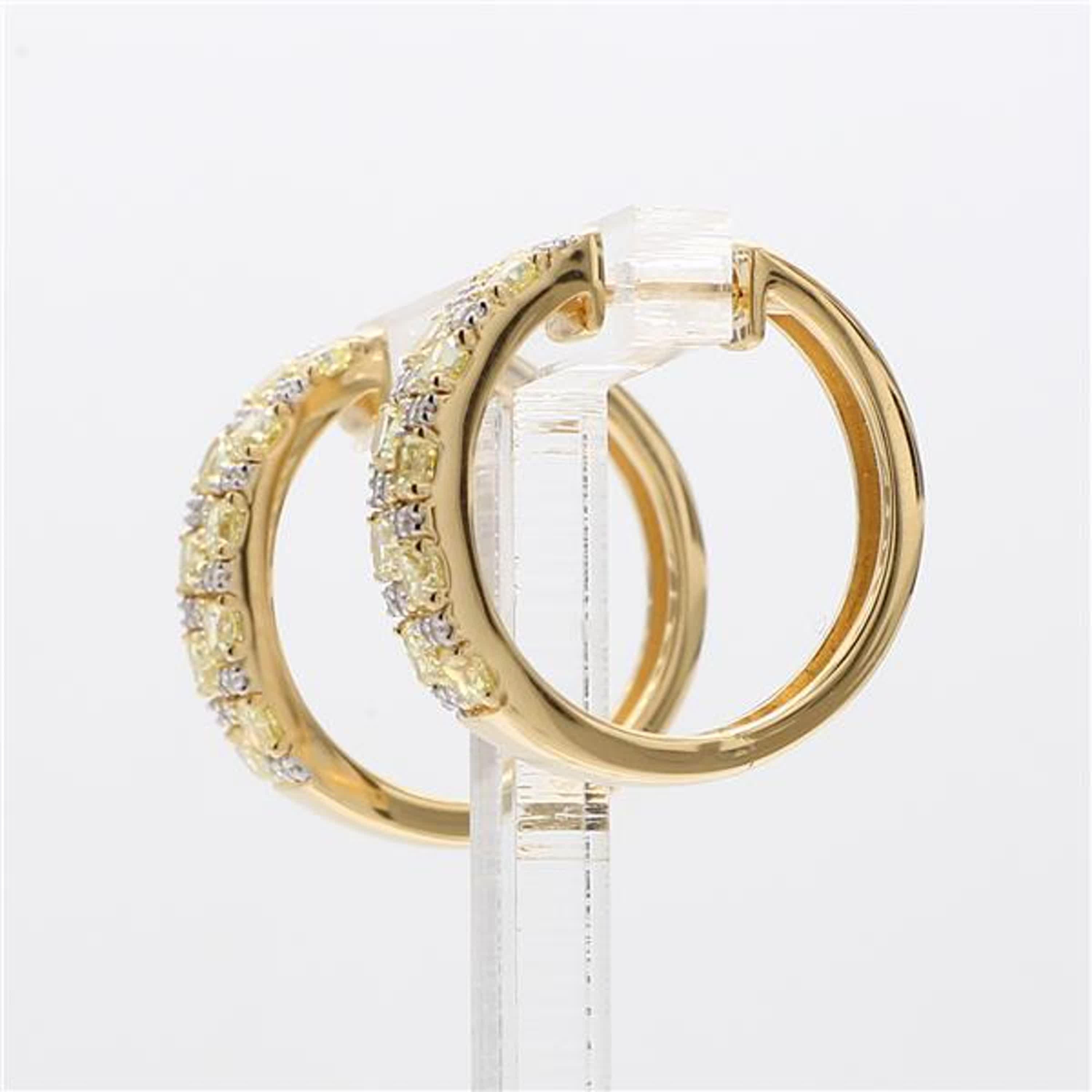 Contemporary Natural Yellow Radiant and White Diamond 1.66 Carat TW Yellow Gold Earrings