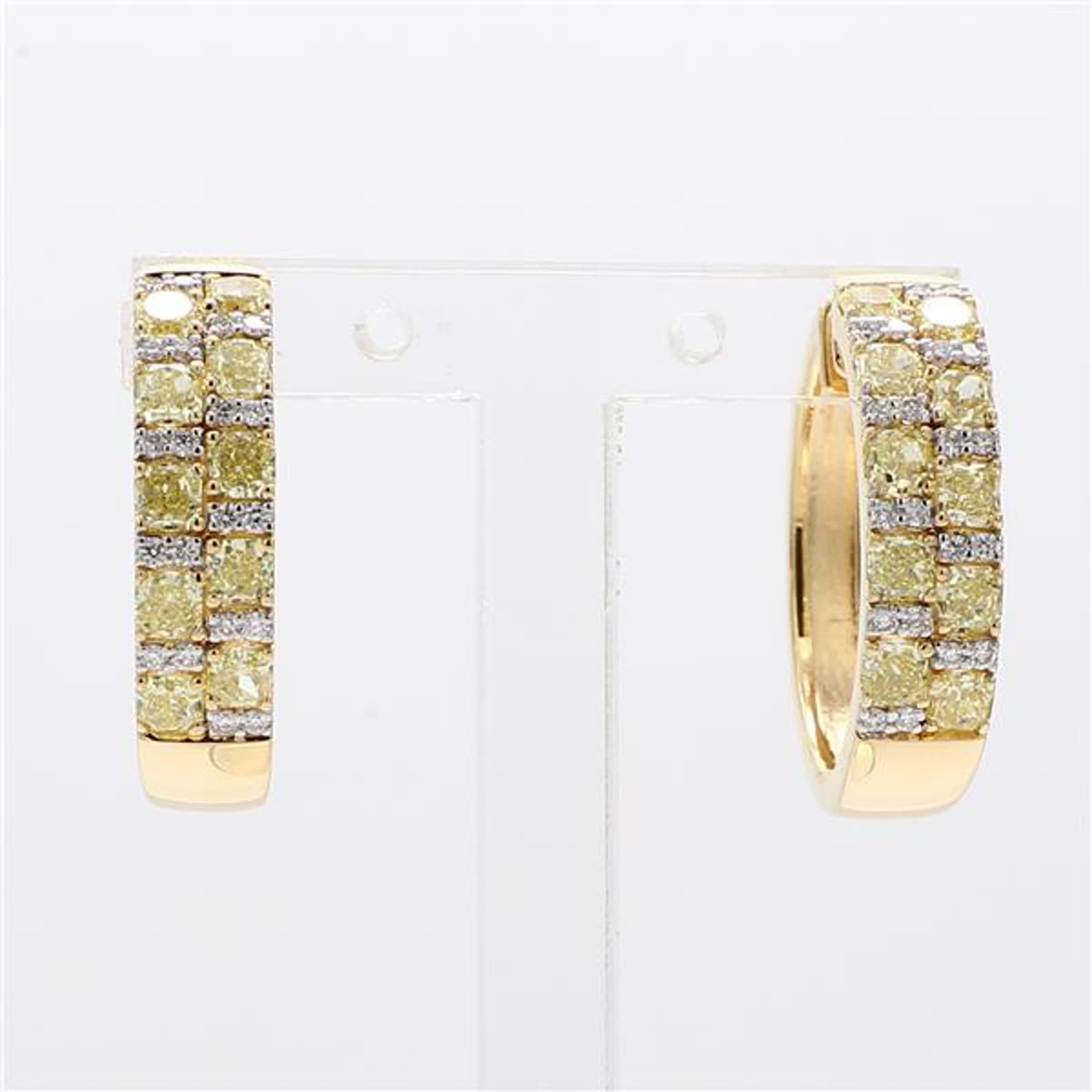 Natural Yellow Radiant and White Diamond 1.66 Carat TW Yellow Gold Earrings 1