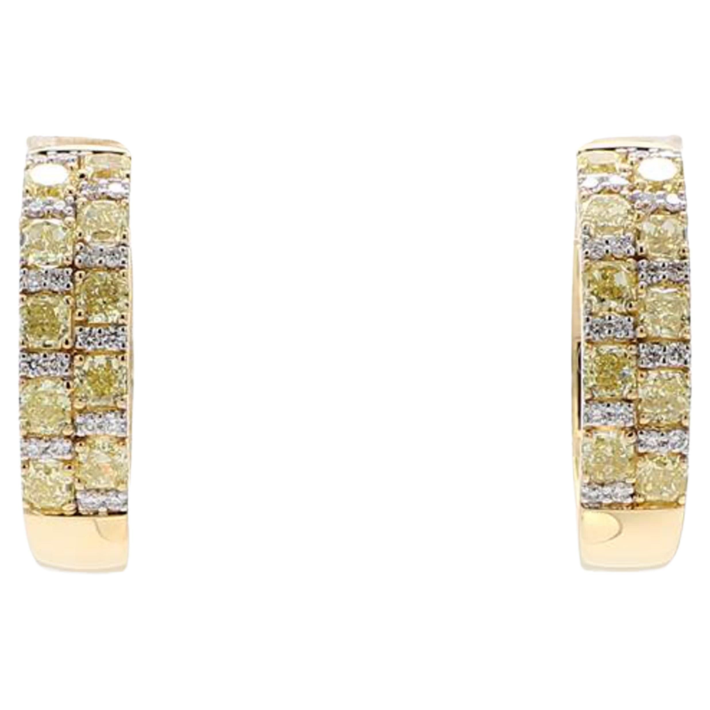 Natural Yellow Radiant and White Diamond 1.66 Carat TW Yellow Gold Earrings
