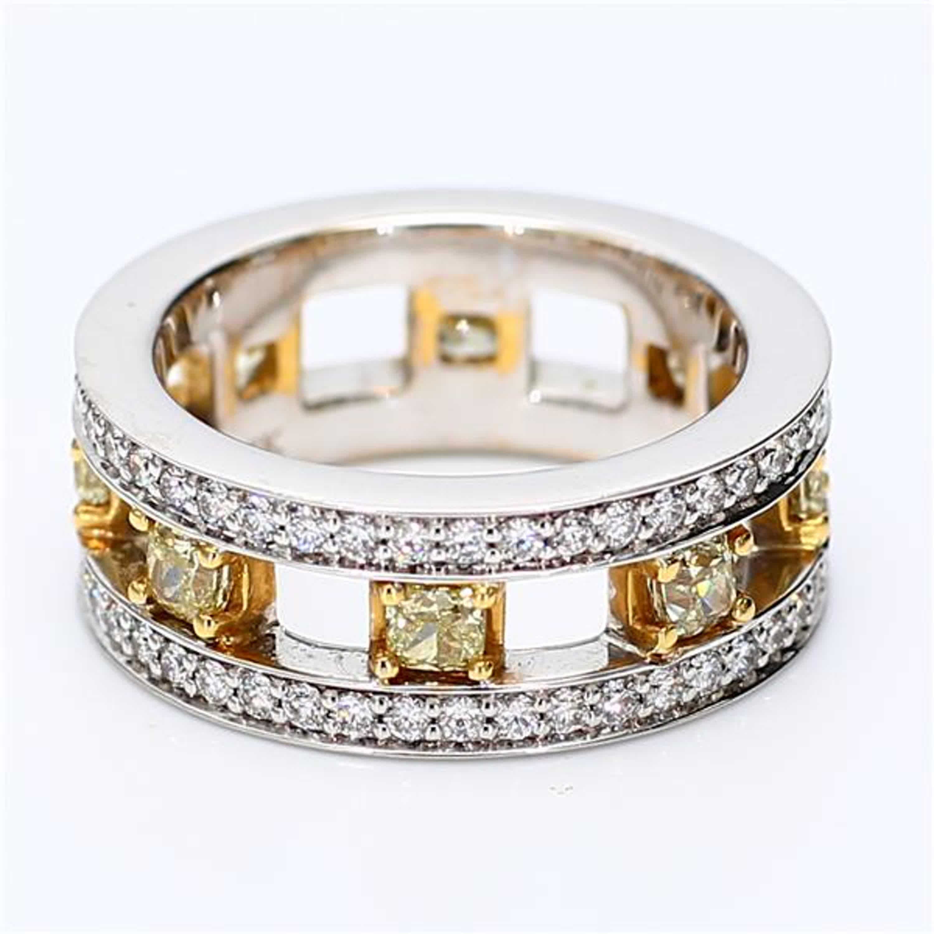 Contemporary Natural Yellow Radiant and White Diamond 2.01 Carat TW Gold Eternity Band For Sale