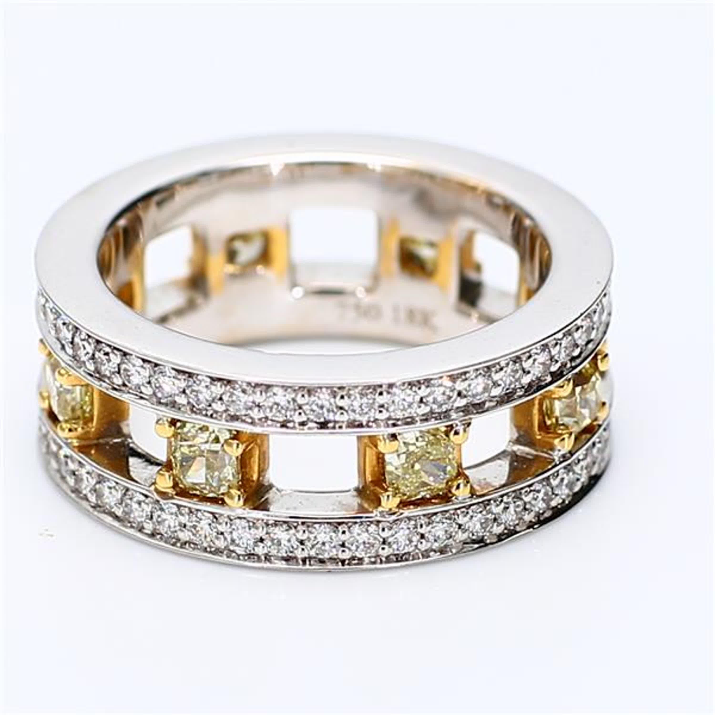 Radiant Cut Natural Yellow Radiant and White Diamond 2.01 Carat TW Gold Eternity Band