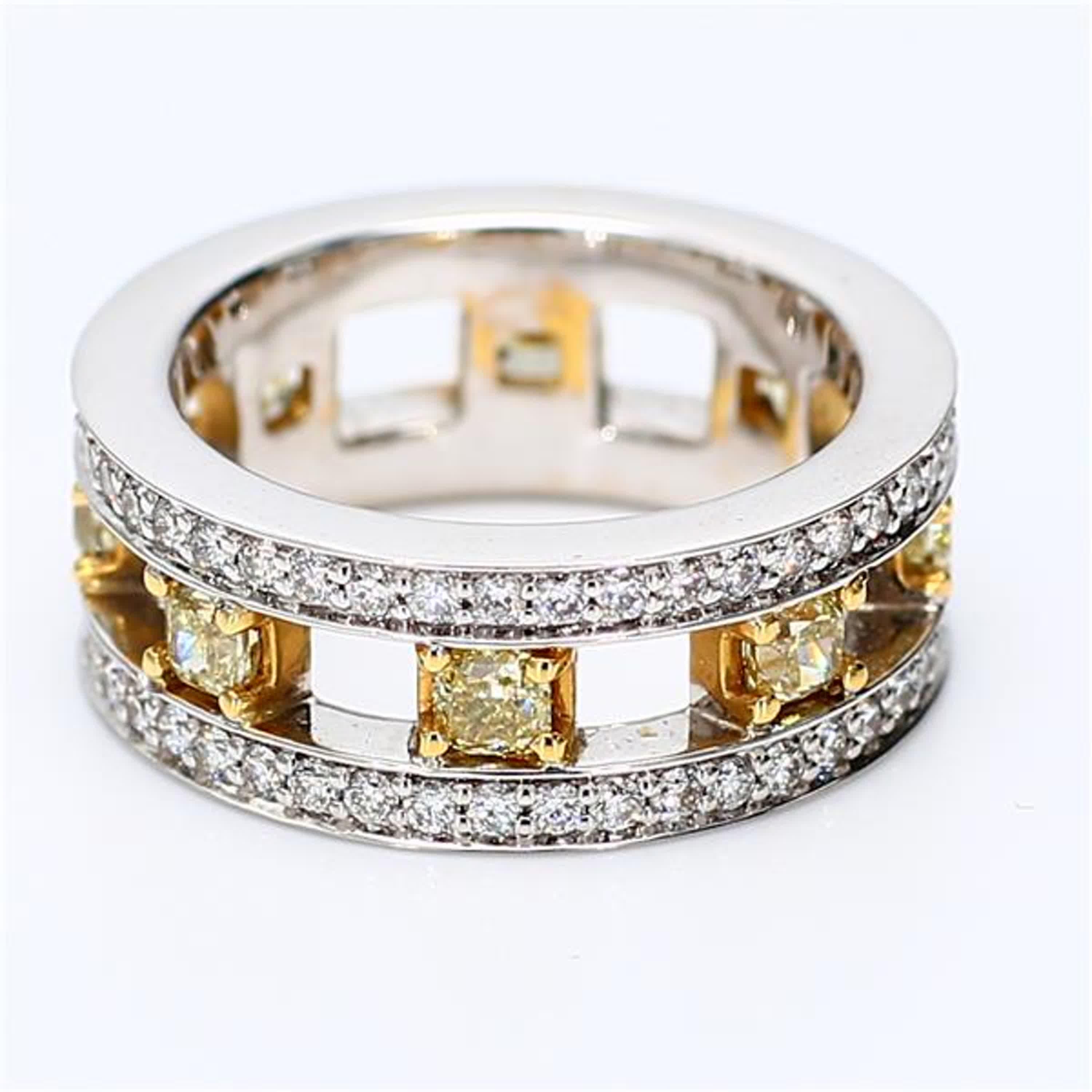 Natural Yellow Radiant and White Diamond 2.01 Carat TW Gold Eternity Band In New Condition In New York, NY
