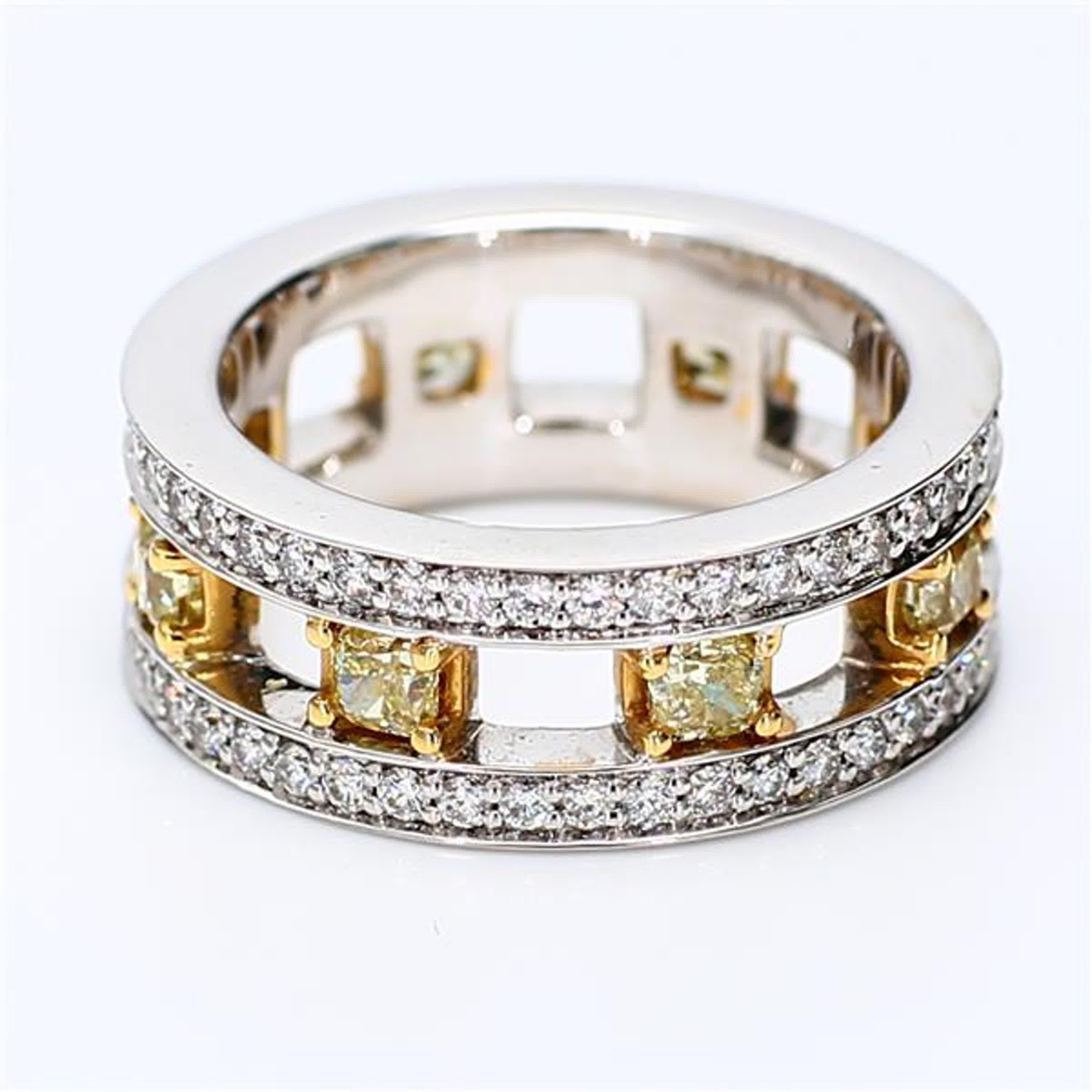 Women's Natural Yellow Radiant and White Diamond 2.01 Carat TW Gold Eternity Band For Sale