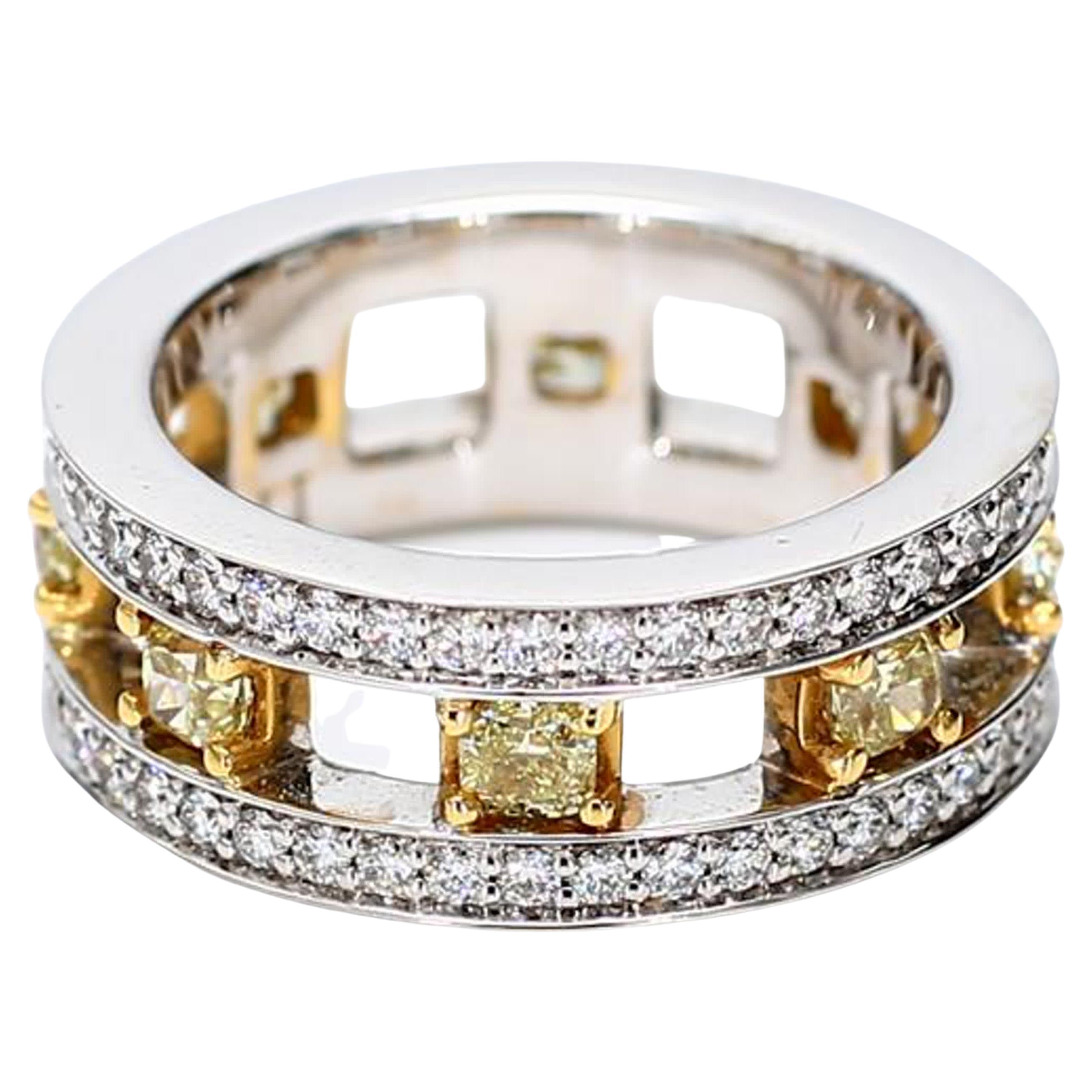 Natural Yellow Radiant and White Diamond 2.01 Carat TW Gold Eternity Band For Sale