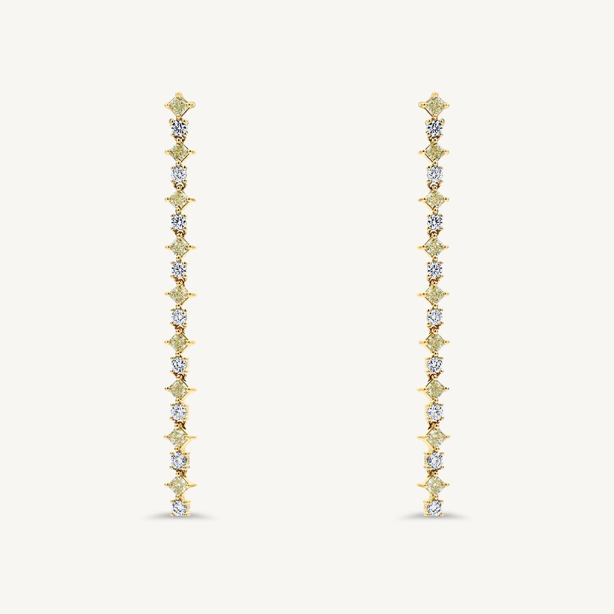 Natural Yellow Radiant and White Diamond 2.67 Carat TW Yellow Gold Earrings