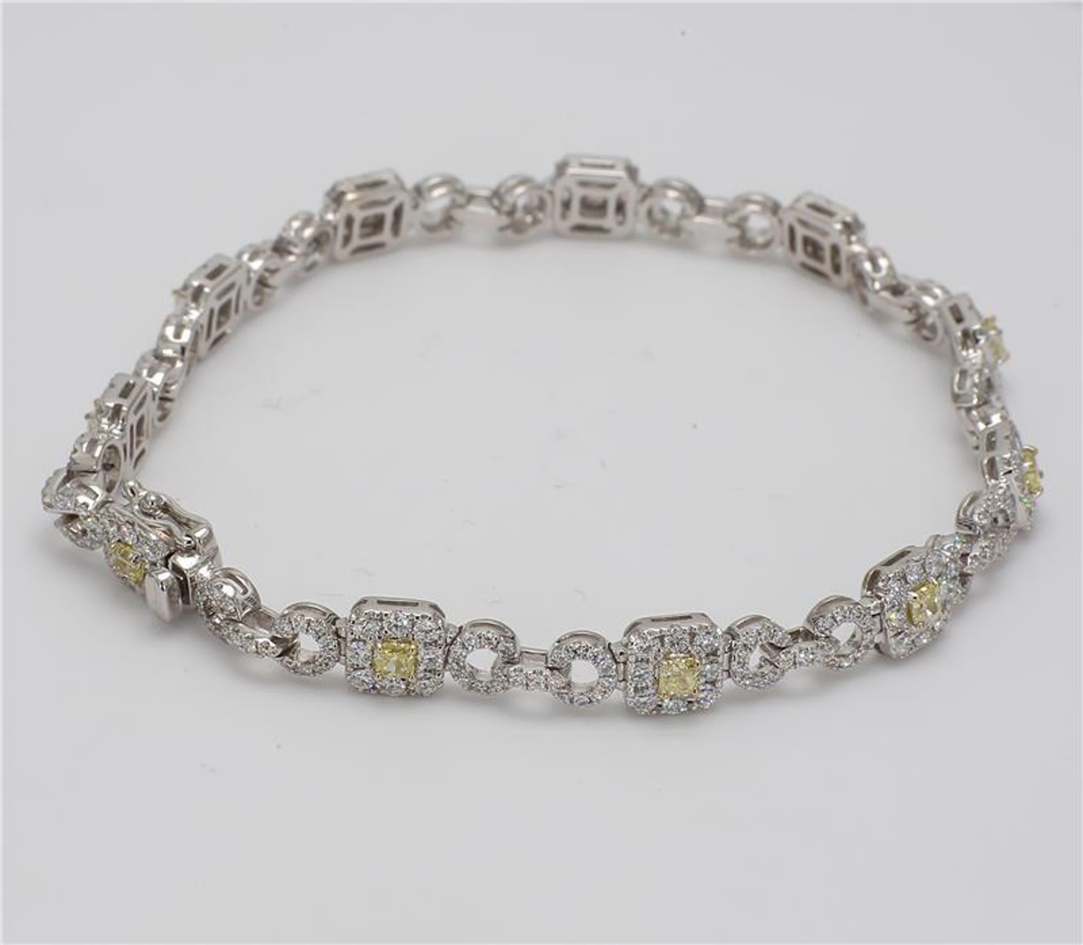 Radiant Cut Natural Yellow Radiant and White Diamond 2.76 Carats TW Gold Bracelet