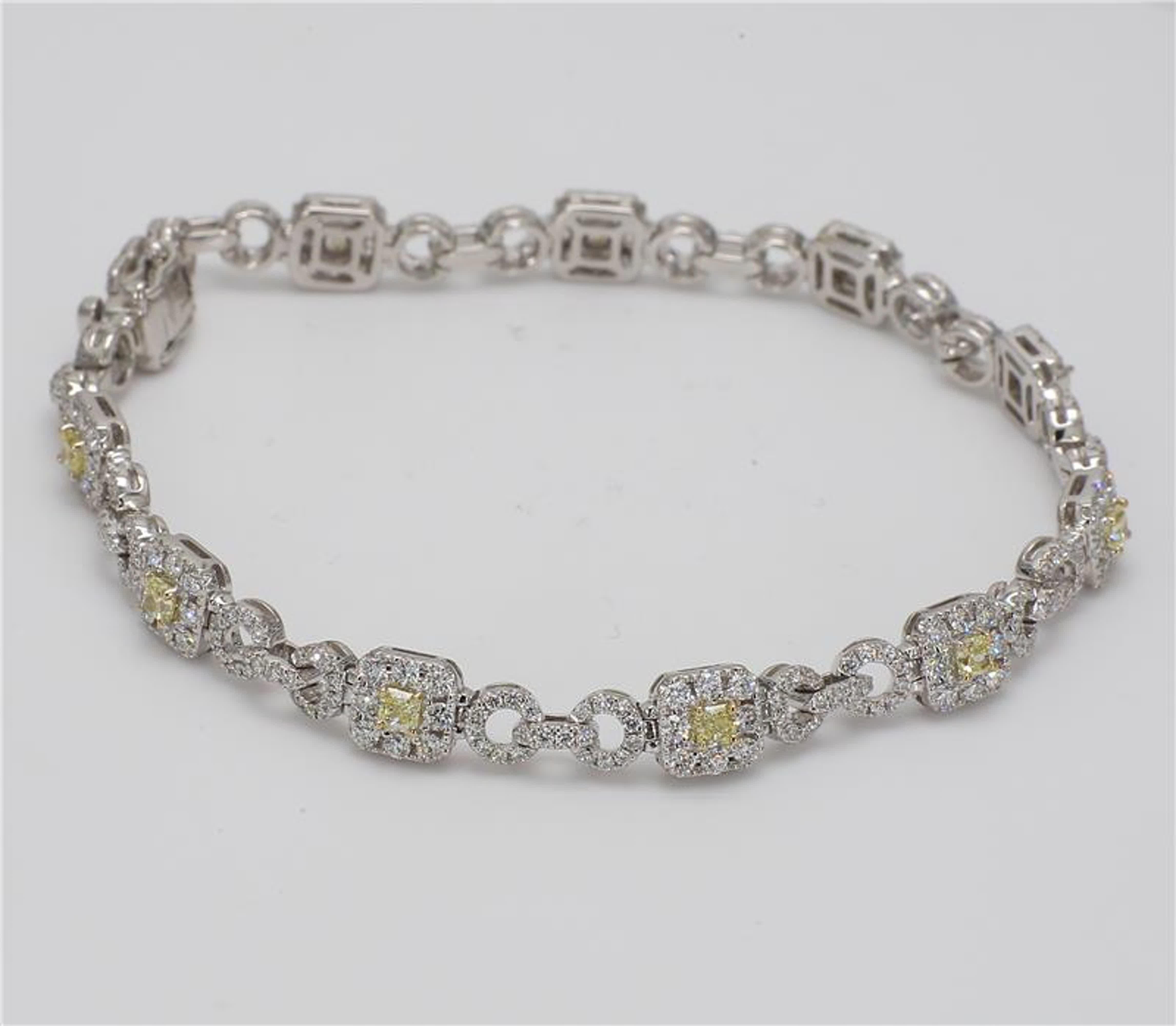 Natural Yellow Radiant and White Diamond 2.76 Carats TW Gold Bracelet 1