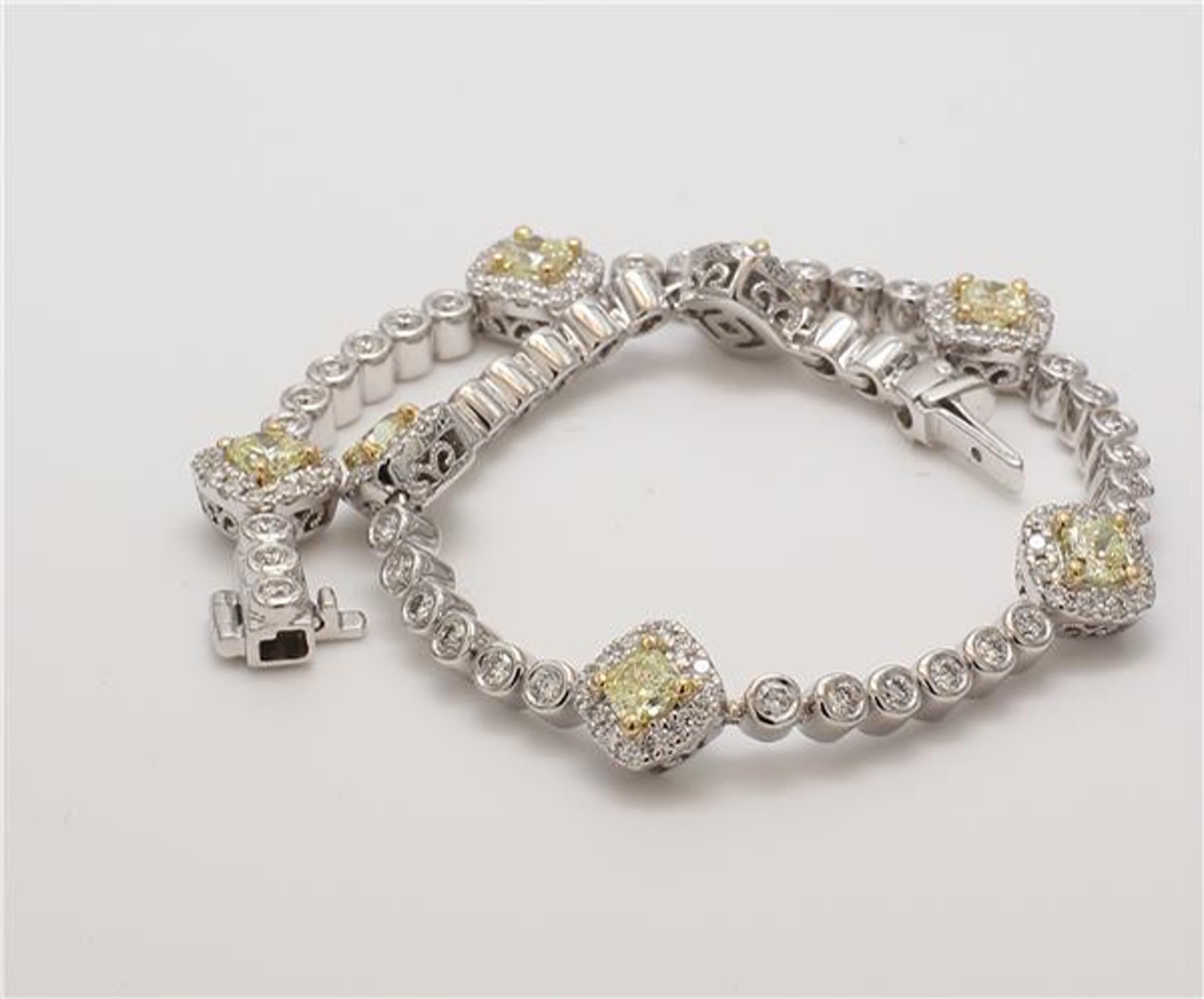 Contemporary Natural Yellow Radiant and White Diamond 2.87 Carat TW Gold Bracelet
