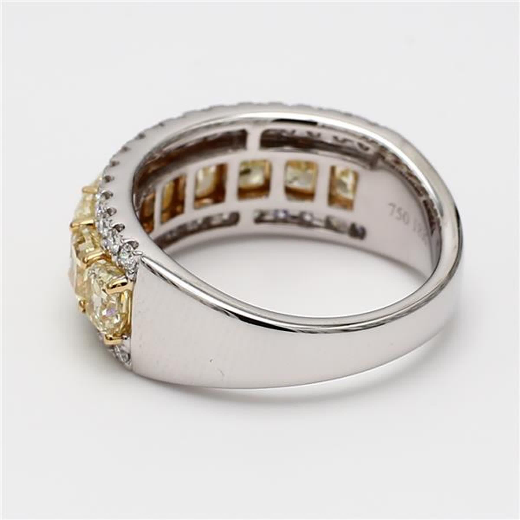Contemporary Natural Yellow Radiant and White Diamond 3.38 Carat TW Gold Wedding Band For Sale