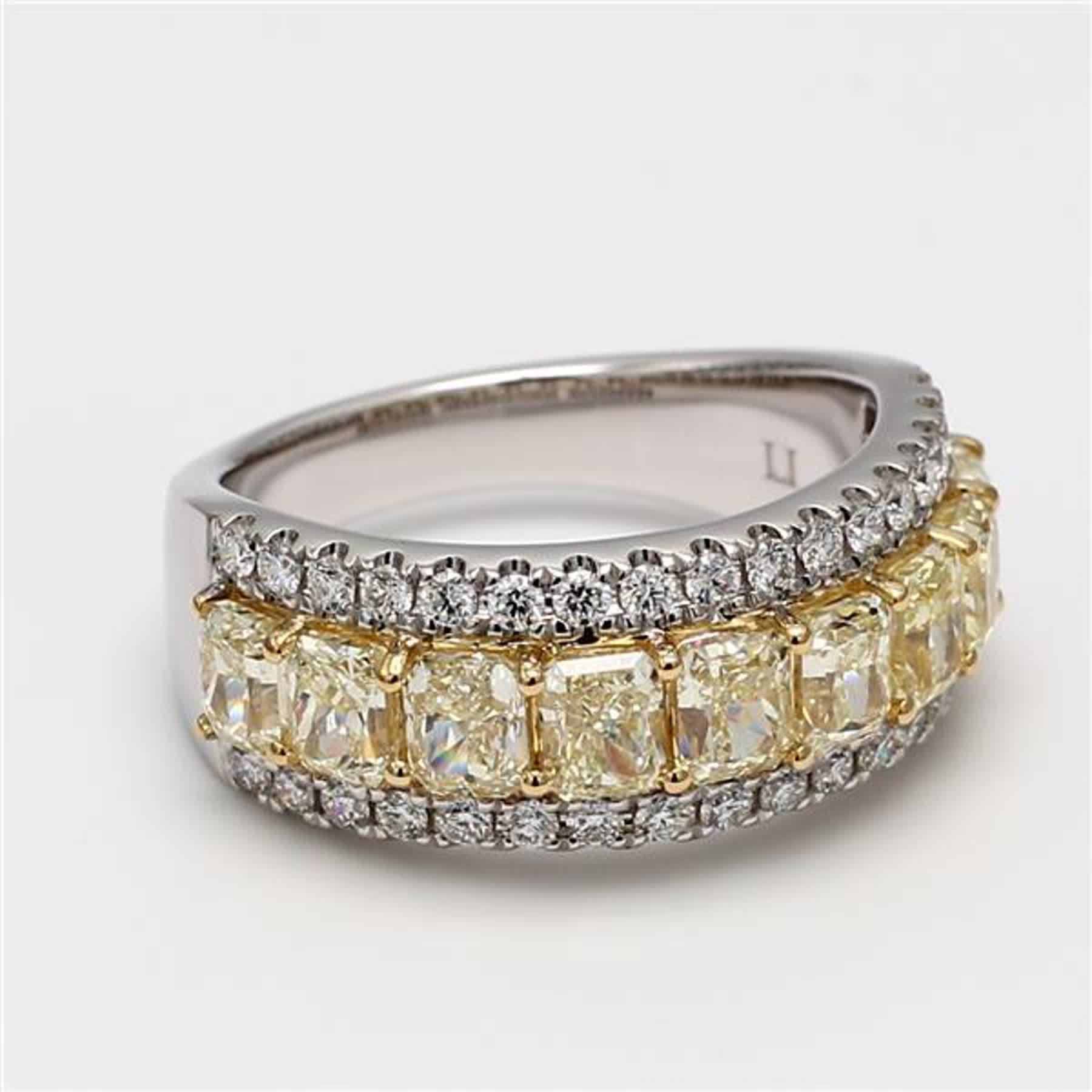 Women's Natural Yellow Radiant and White Diamond 3.38 Carat TW Gold Wedding Band For Sale