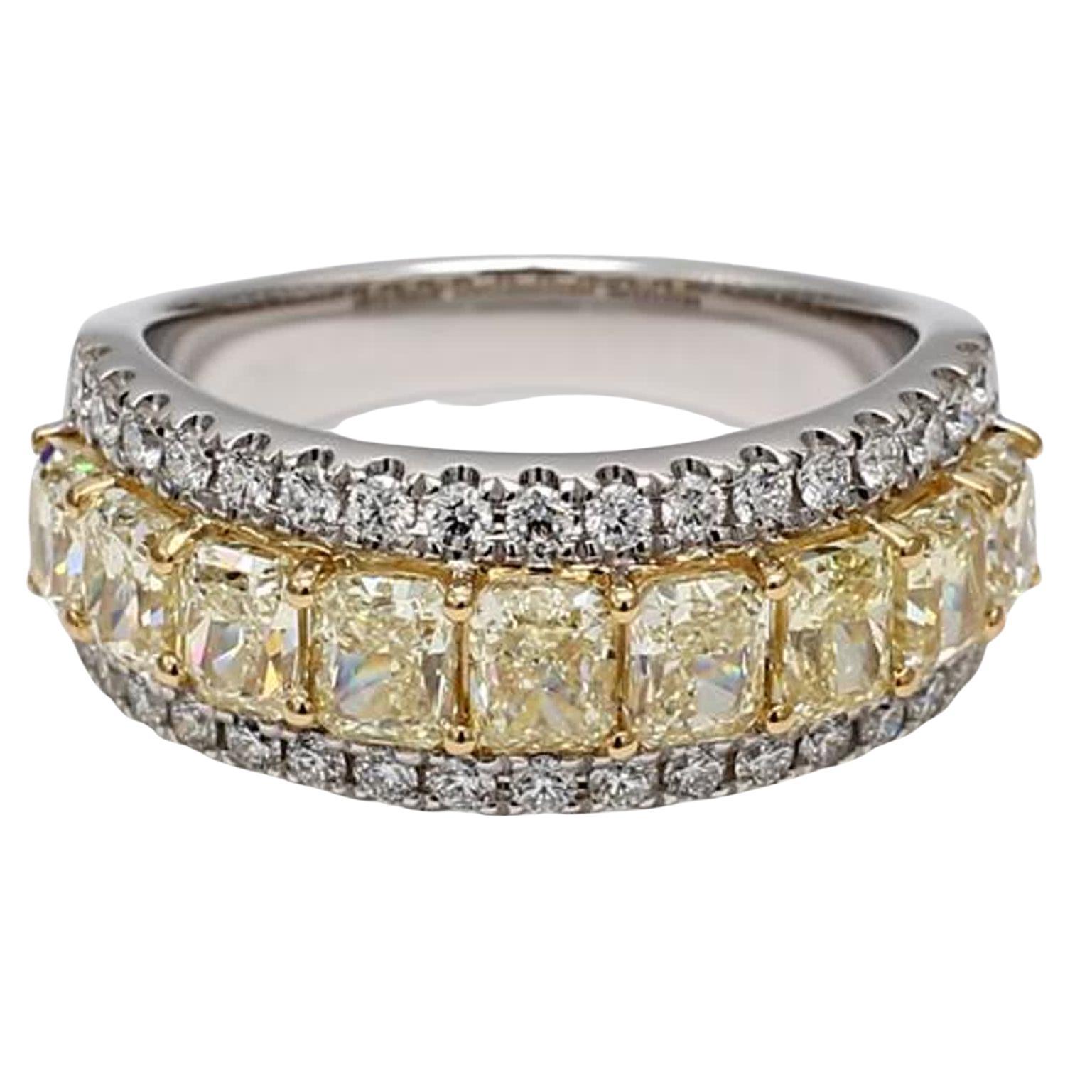Natural Yellow Radiant and White Diamond 3.38 Carat TW Gold Wedding Band For Sale