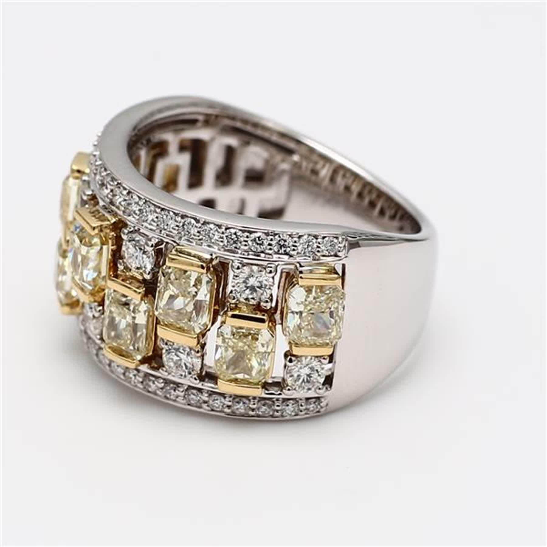 Contemporary Natural Yellow Radiant and White Diamond 3.63 Carat TW Gold Wedding Band For Sale