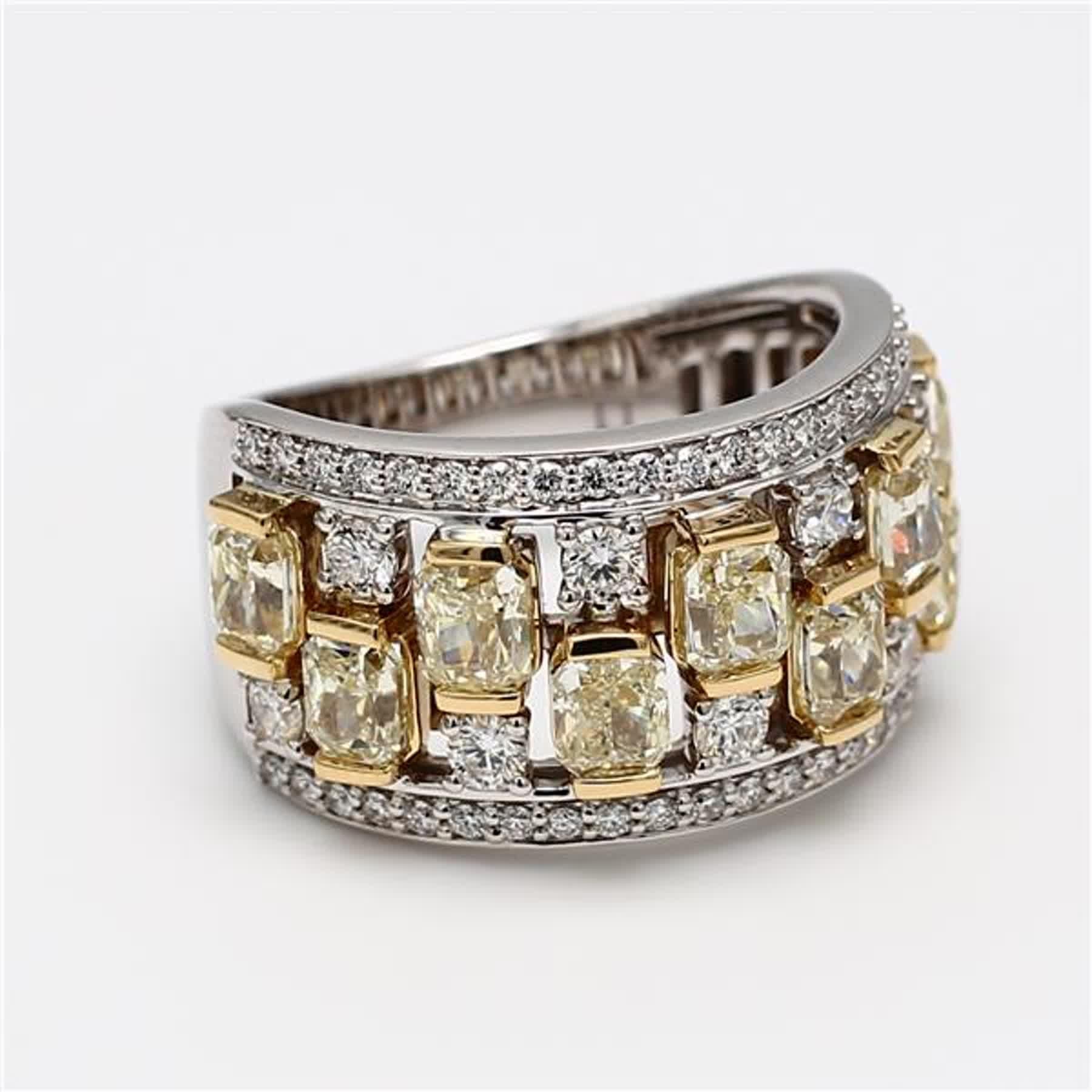 Natural Yellow Radiant and White Diamond 3.63 Carat TW Gold Wedding Band For Sale 1