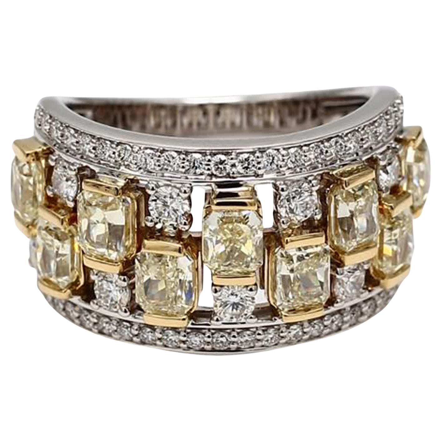 Natural Yellow Radiant and White Diamond 3.63 Carat TW Gold Wedding Band For Sale