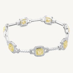 Natural Yellow Radiant and White Diamond 5.48 Carat TW Gold Bracelet