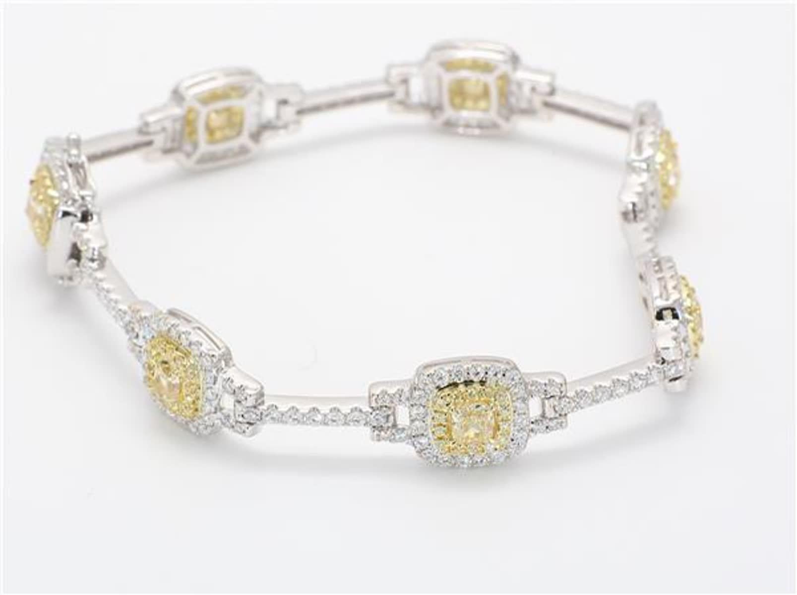 Radiant Cut Natural Yellow Radiant and White Diamond 5.48 Carat TW Gold Bracelet