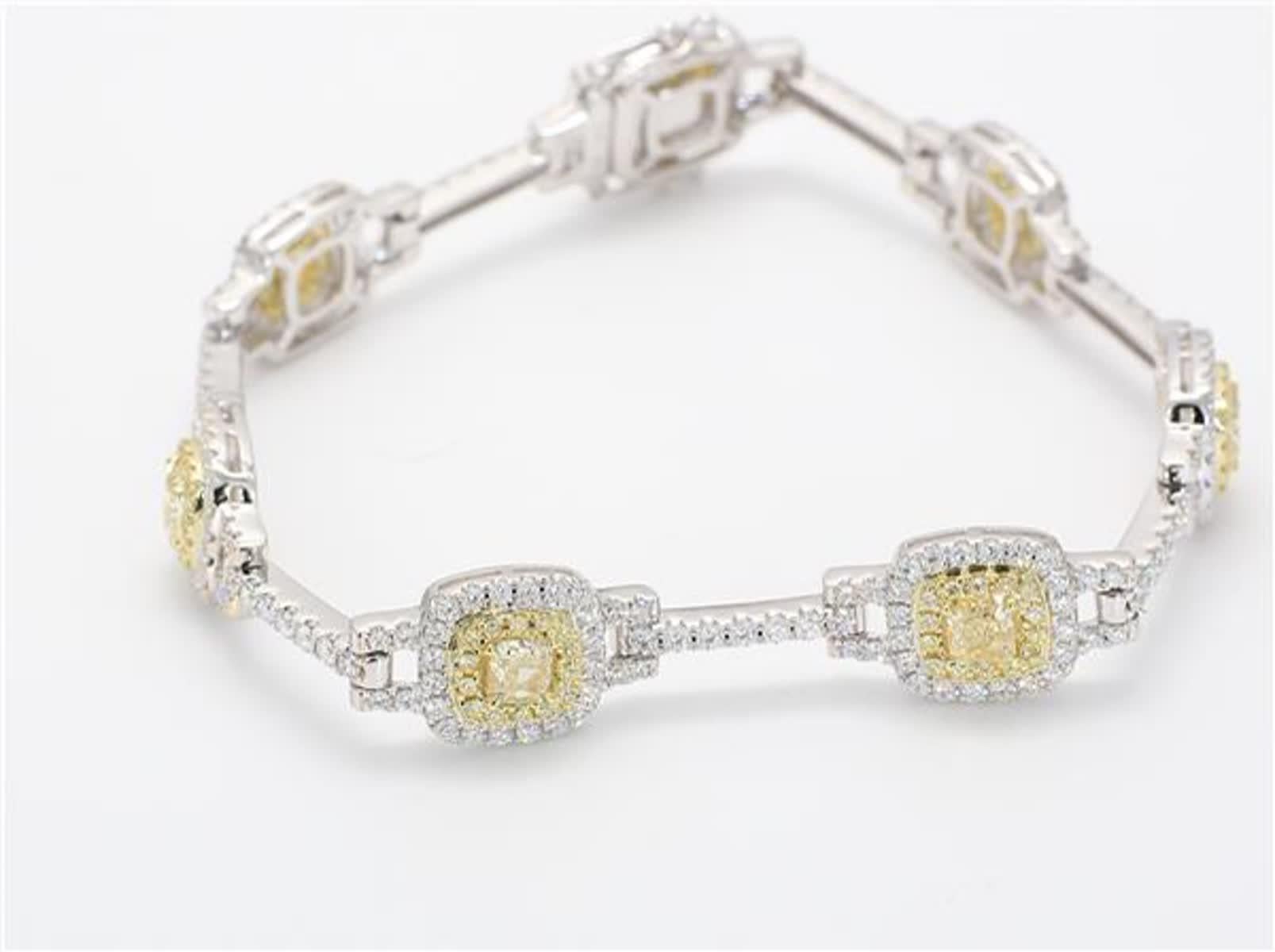 Natural Yellow Radiant and White Diamond 5.48 Carat TW Gold Bracelet 1