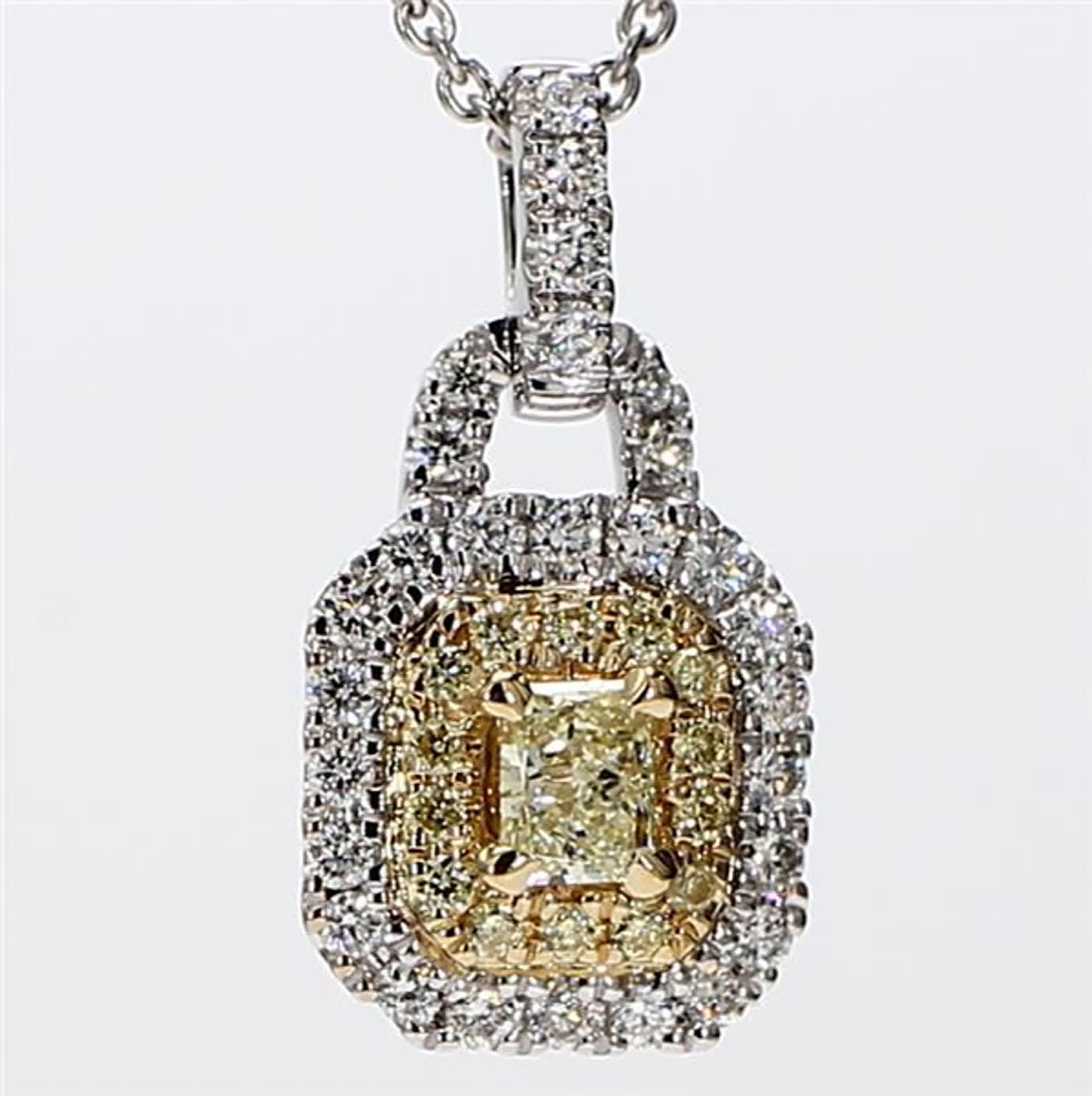 Natural Yellow Radiant and White Diamond .59 Carat TW Gold Drop Pendant For Sale 1