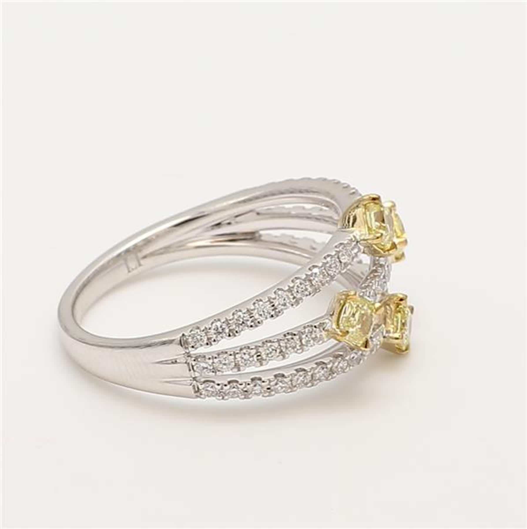 Contemporary Natural Yellow Radiant and White Diamond .61 Carat TW Gold Wedding Band For Sale