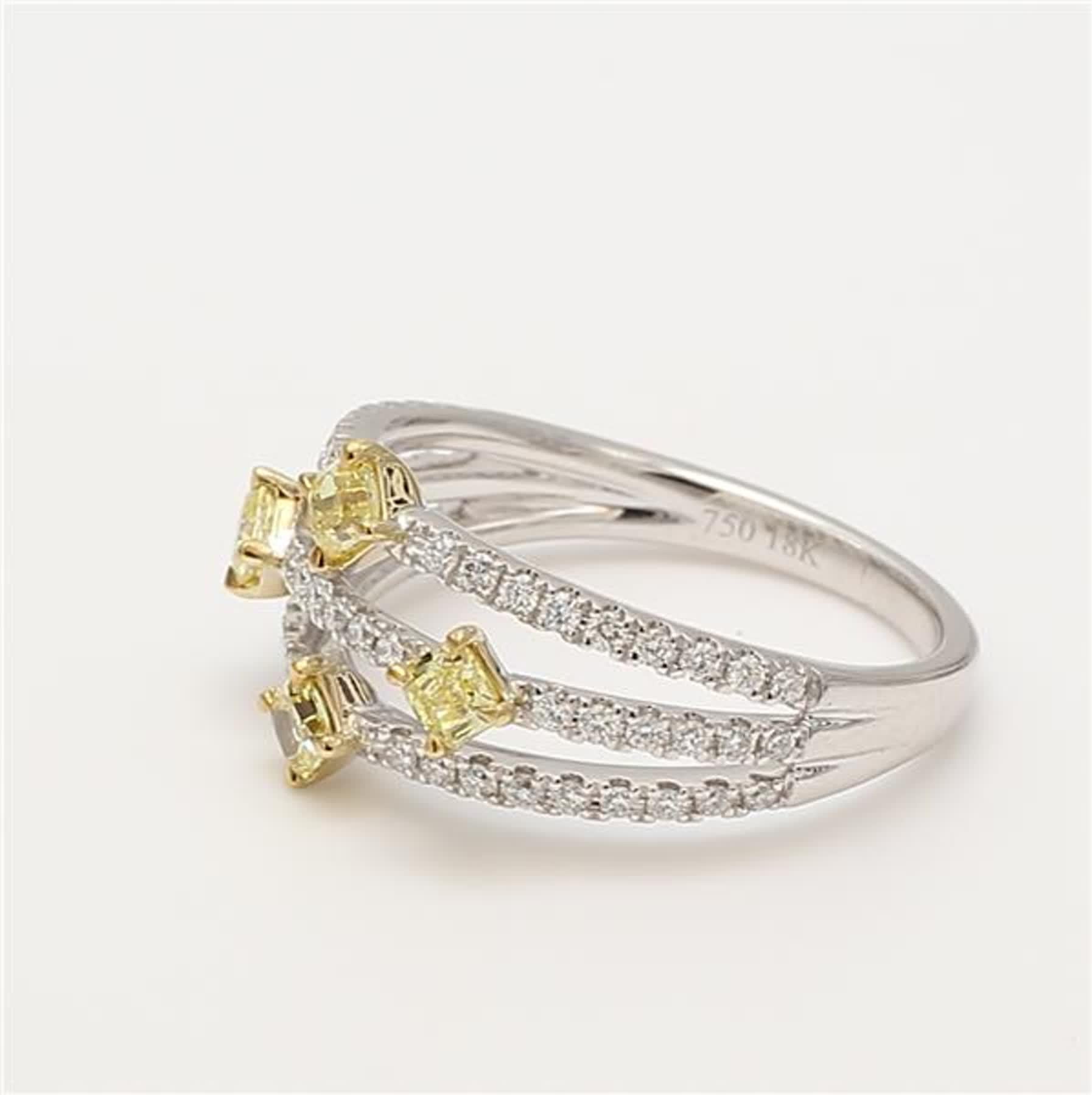 Radiant Cut Natural Yellow Radiant and White Diamond .61 Carat TW Gold Wedding Band For Sale