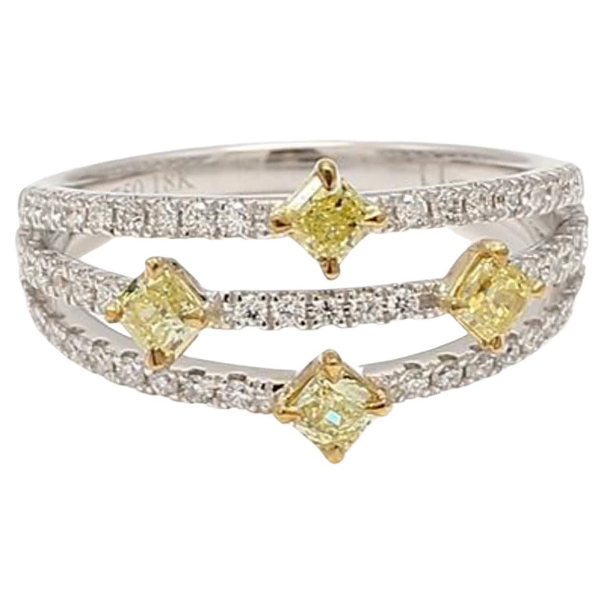 Natural Yellow Radiant and White Diamond .61 Carat TW Gold Wedding Band For Sale