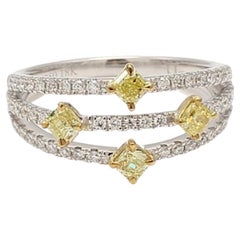 Natural Yellow Radiant and White Diamond .61 Carat TW Gold Wedding Band