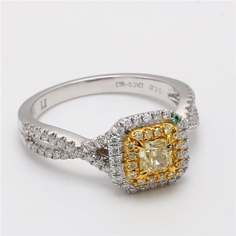 Women's Natural Yellow Radiant and White Diamond .63 Carat TW Gold Cocktail Ring For Sale