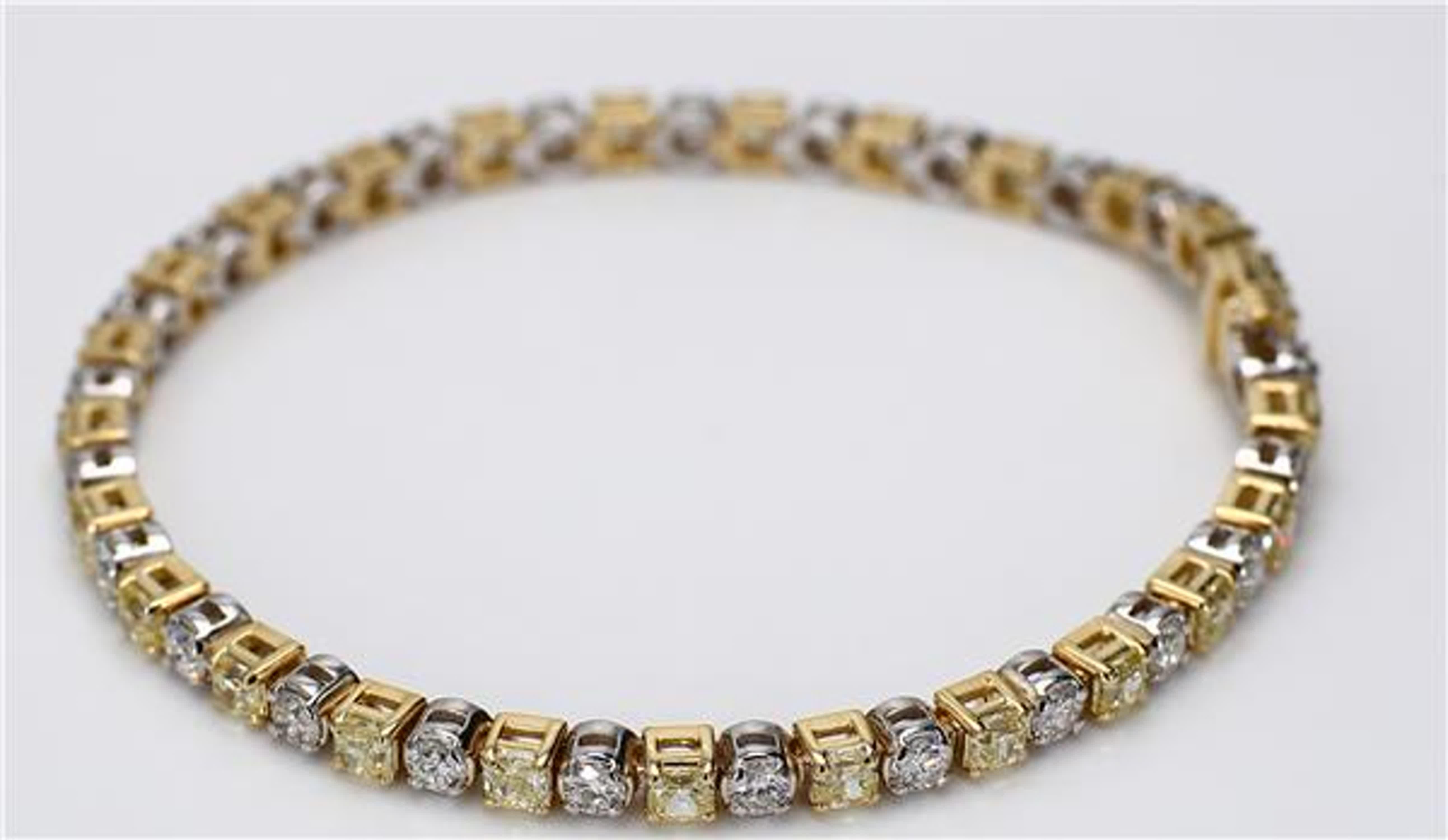 Contemporary Natural Yellow Radiant and White Diamond 6.92 Carat TW Gold Bracelet