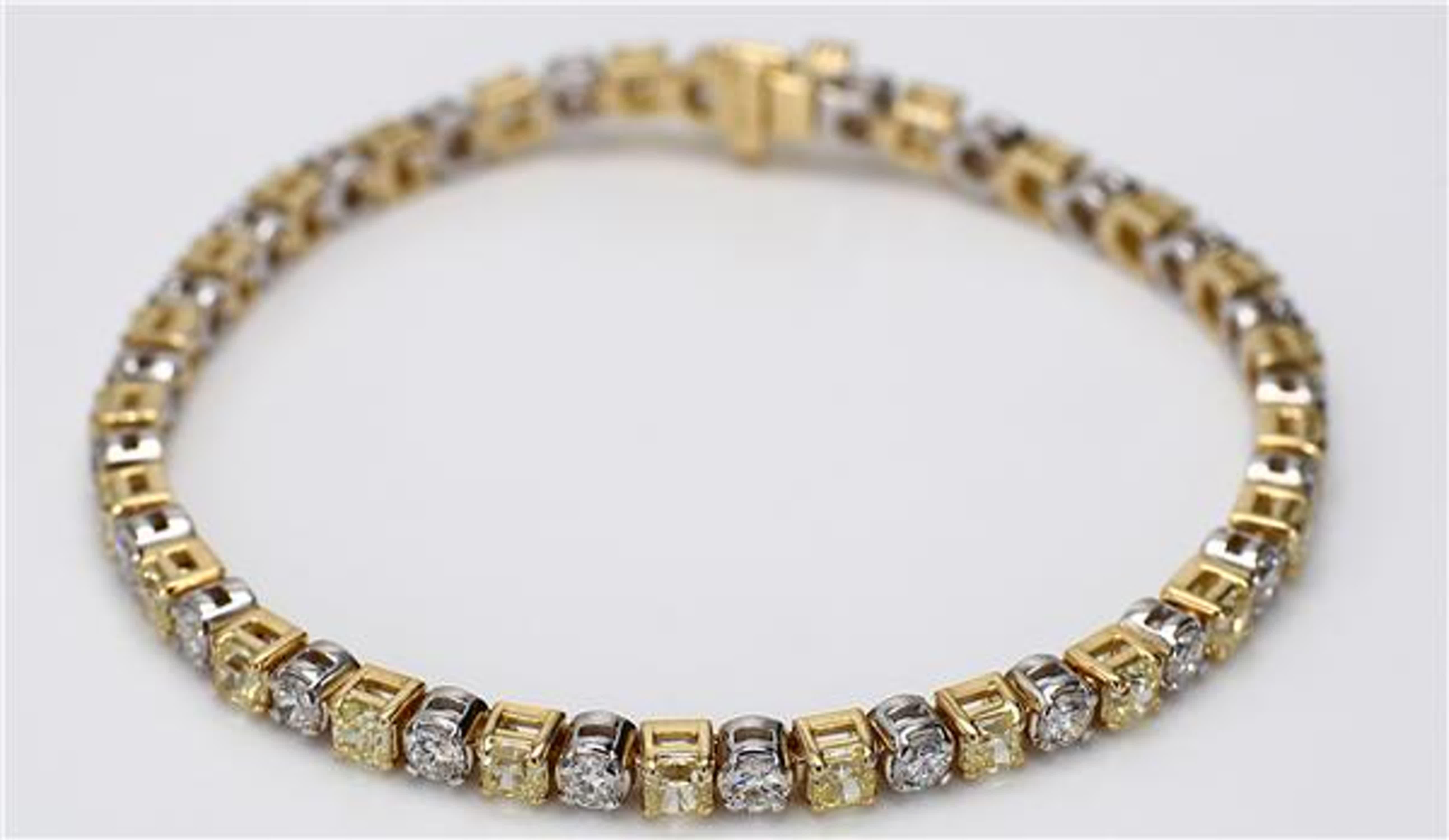 Natural Yellow Radiant and White Diamond 6.92 Carat TW Gold Bracelet 1