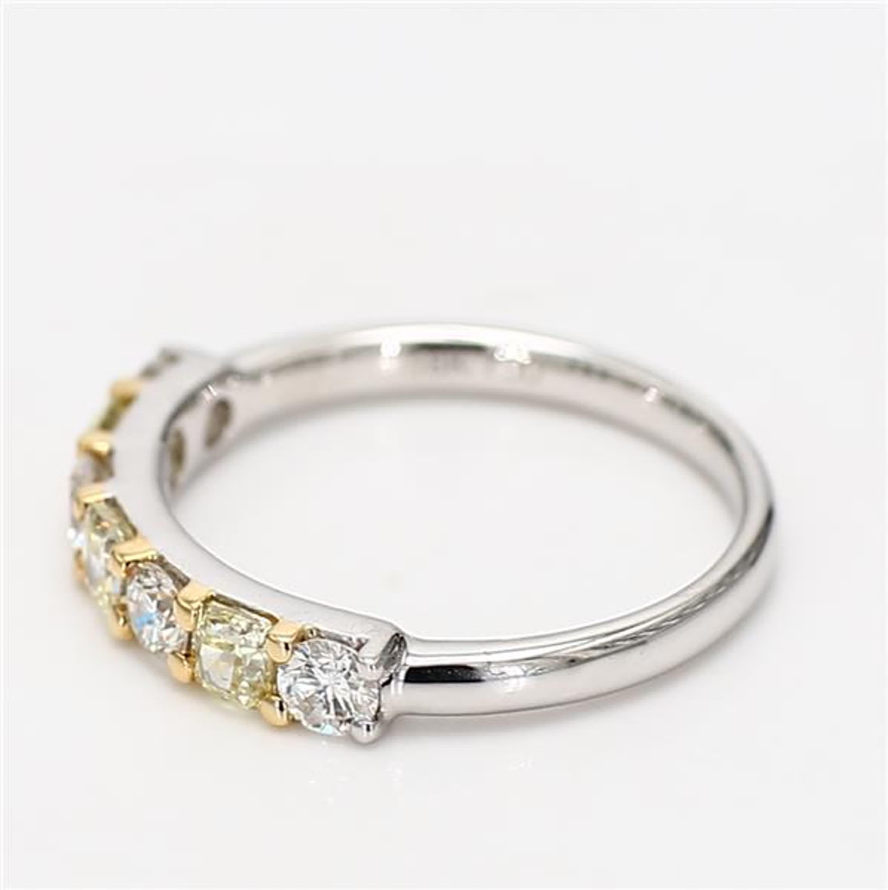 Contemporary Natural Yellow Radiant and White Diamond .93 Carat TW Gold Wedding Band For Sale