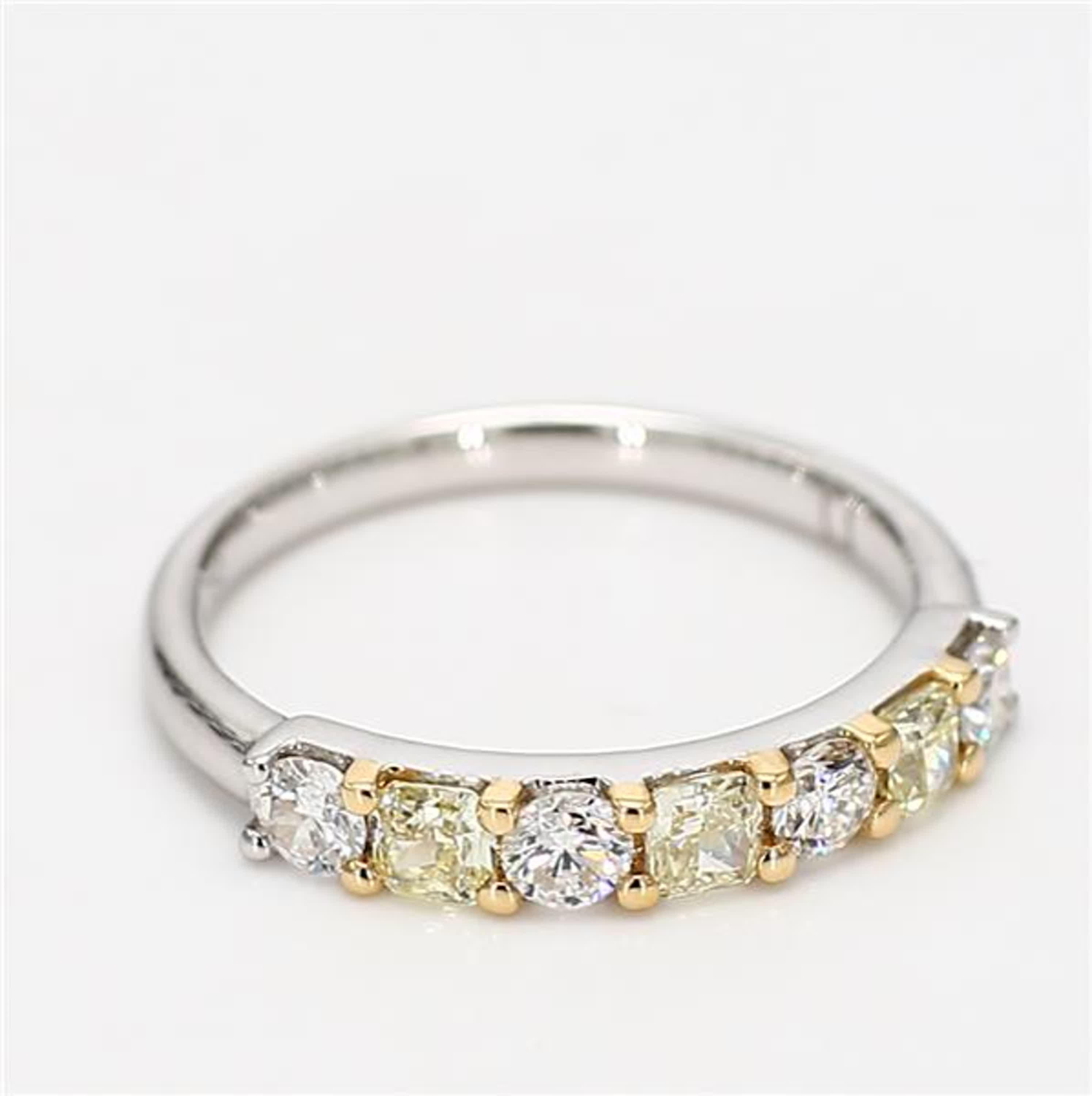 Natural Yellow Radiant and White Diamond .93 Carat TW Gold Wedding Band For Sale 1