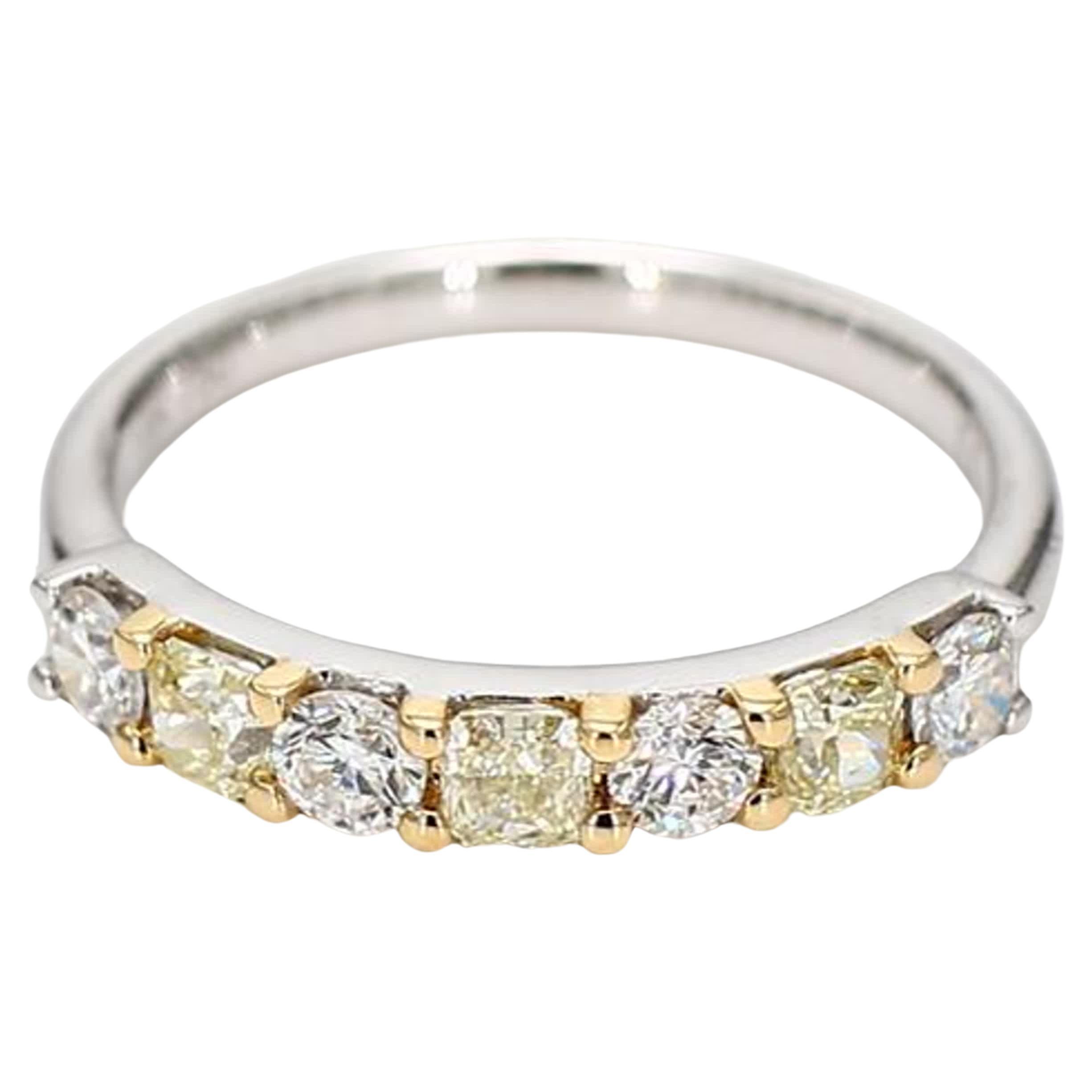 Natural Yellow Radiant and White Diamond .93 Carat TW Gold Wedding Band For Sale