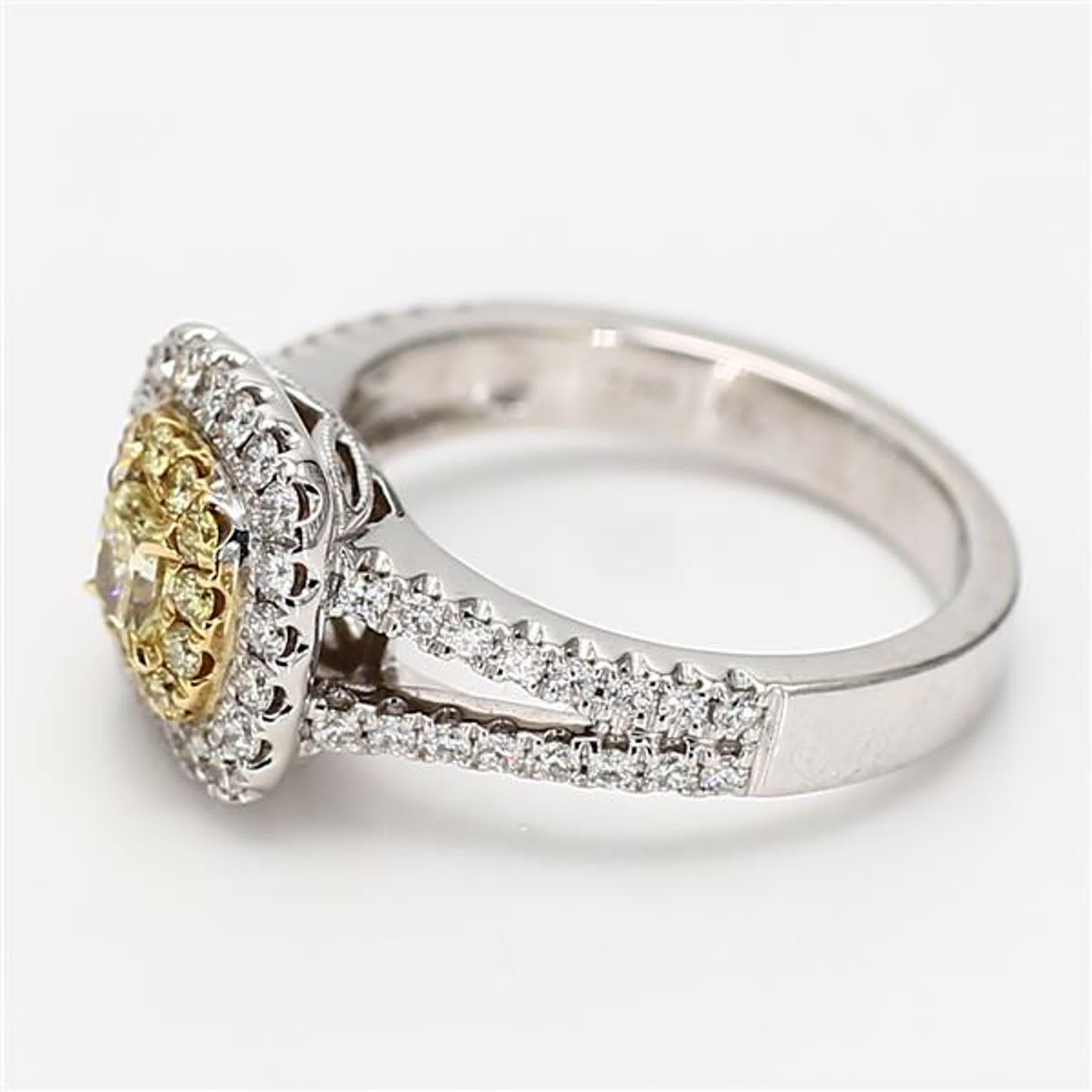 Contemporary Natural Yellow Radiant and White Diamond .94 Carat TW Gold Cocktail Ring For Sale