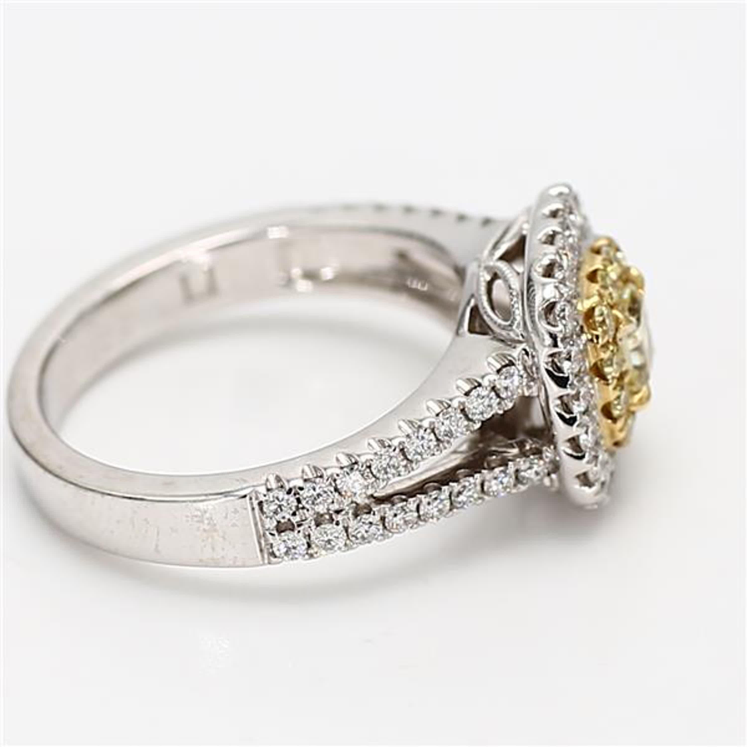 Women's Natural Yellow Radiant and White Diamond .94 Carat TW Gold Cocktail Ring For Sale