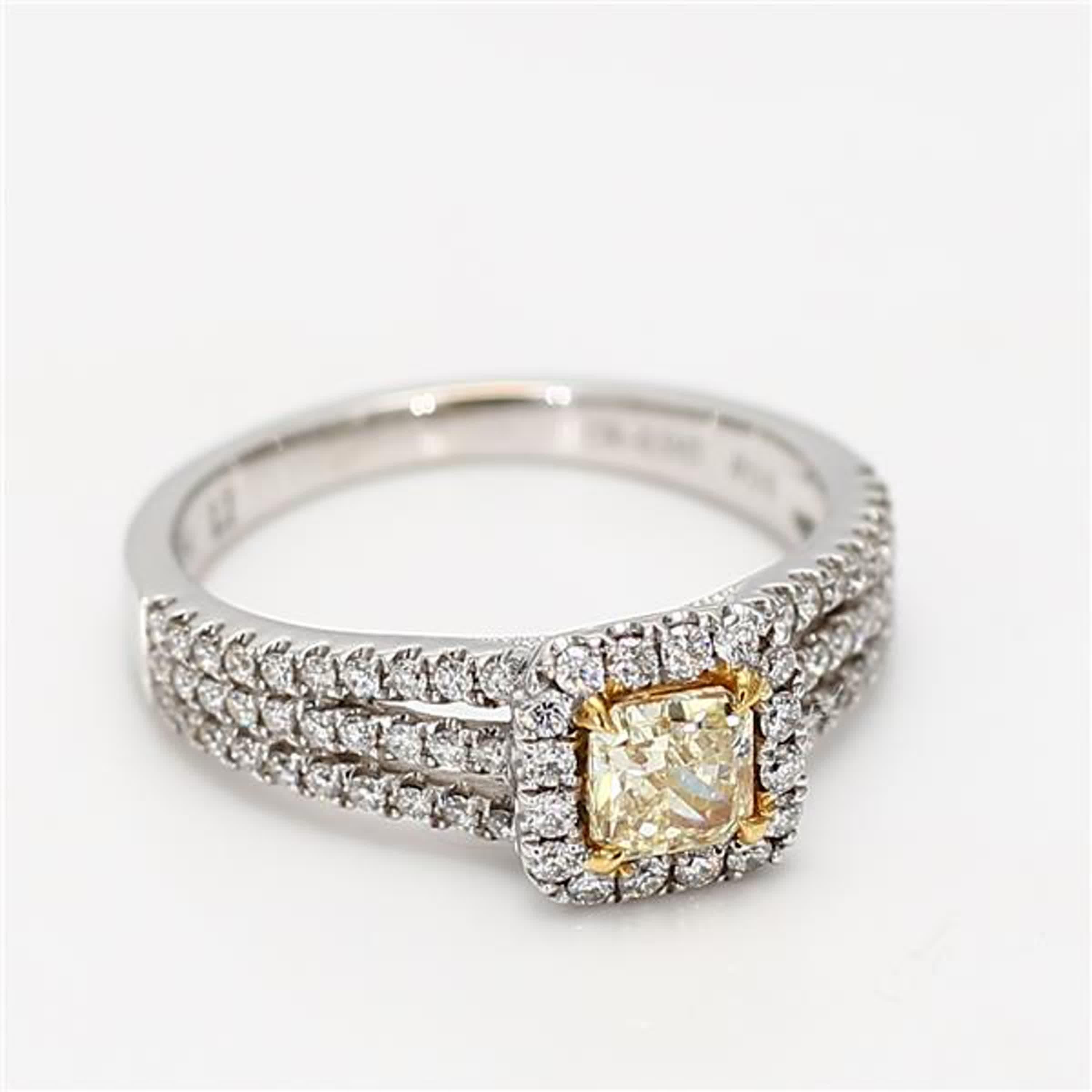 Natural Yellow Radiant and White Diamond .94 Carat TW Gold Cocktail Ring For Sale 1