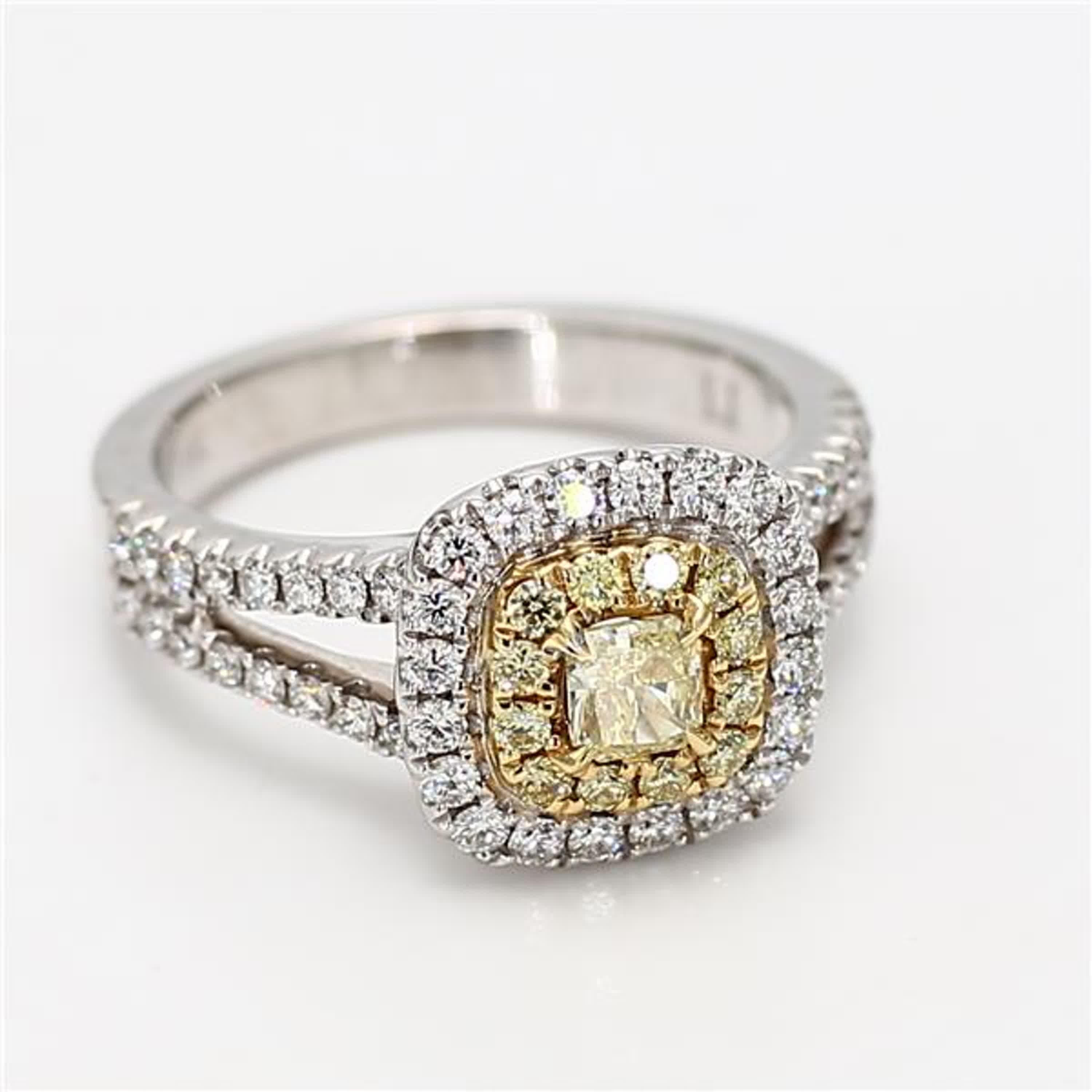 Natural Yellow Radiant and White Diamond .94 Carat TW Gold Cocktail Ring For Sale 1
