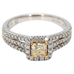 Natural Yellow Radiant and White Diamond .94 Carat TW Gold Cocktail Ring