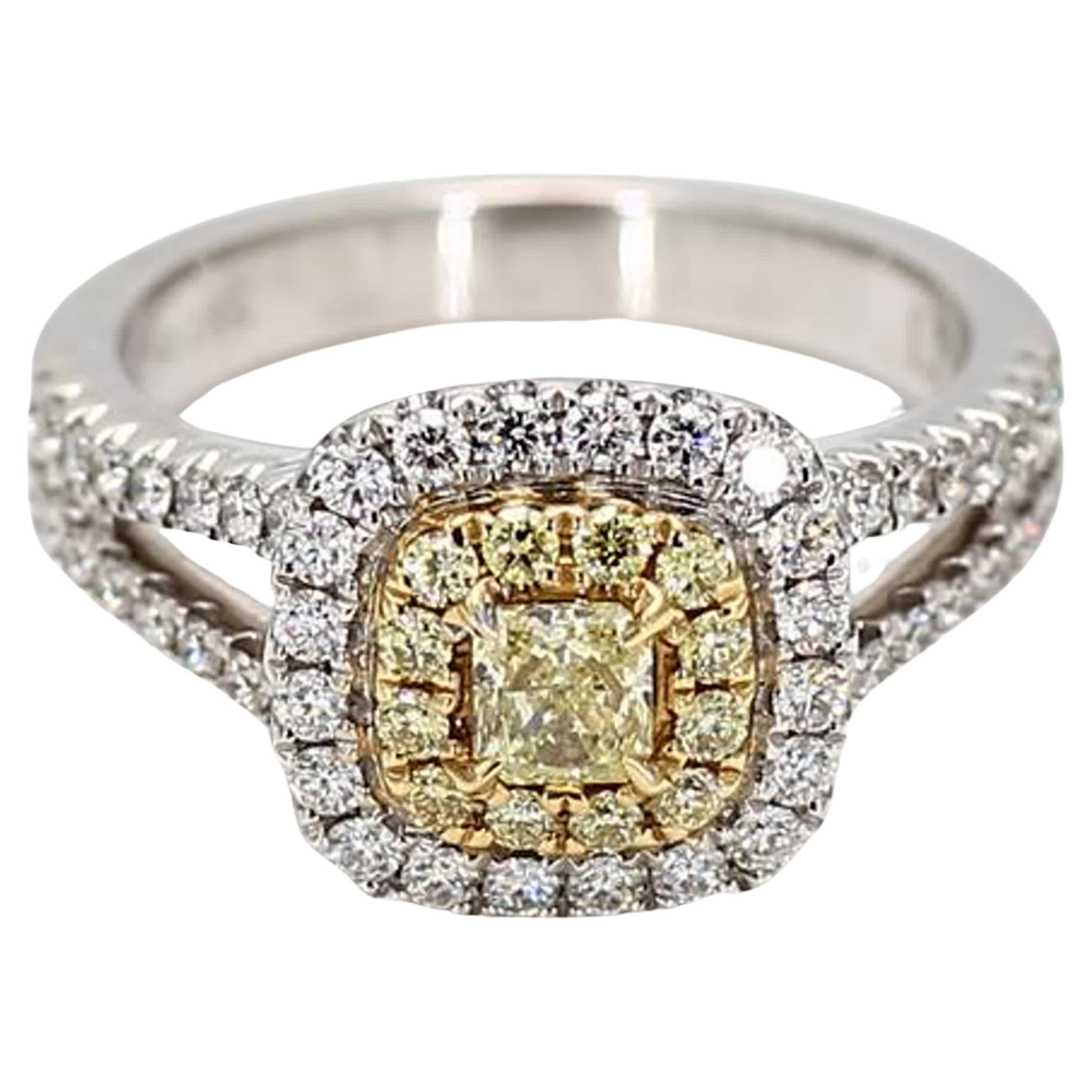 Natural Yellow Radiant and White Diamond .94 Carat TW Gold Cocktail Ring For Sale