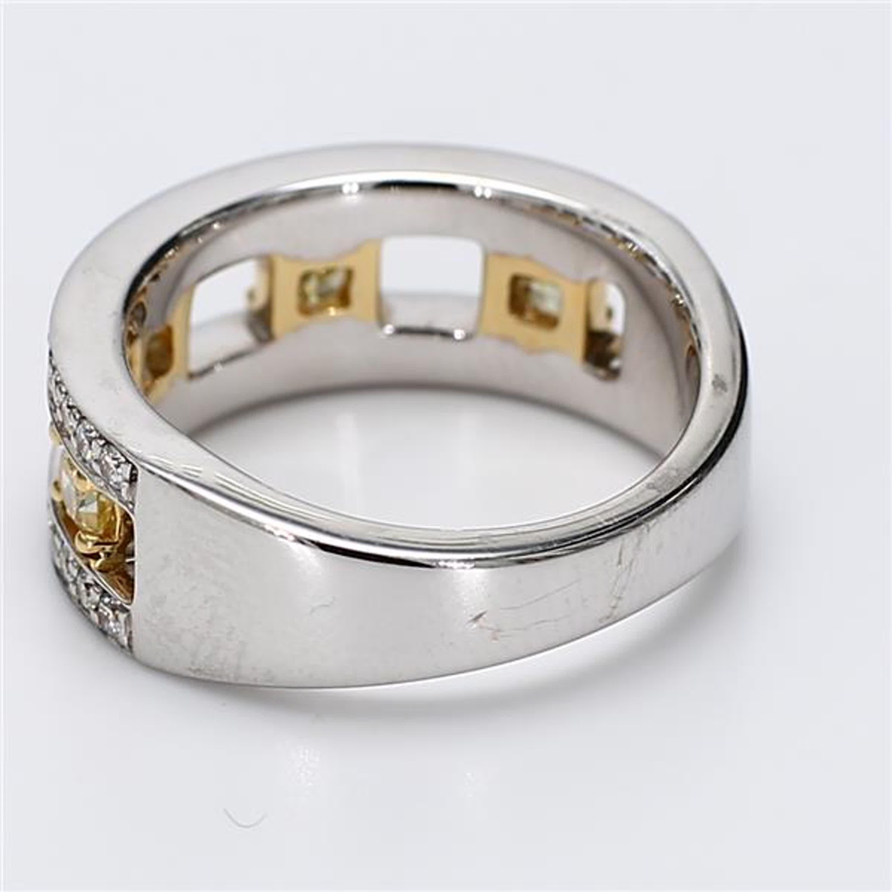 Contemporary Natural Yellow Radiant and White Diamond .97 Carat TW Gold Wedding Band For Sale