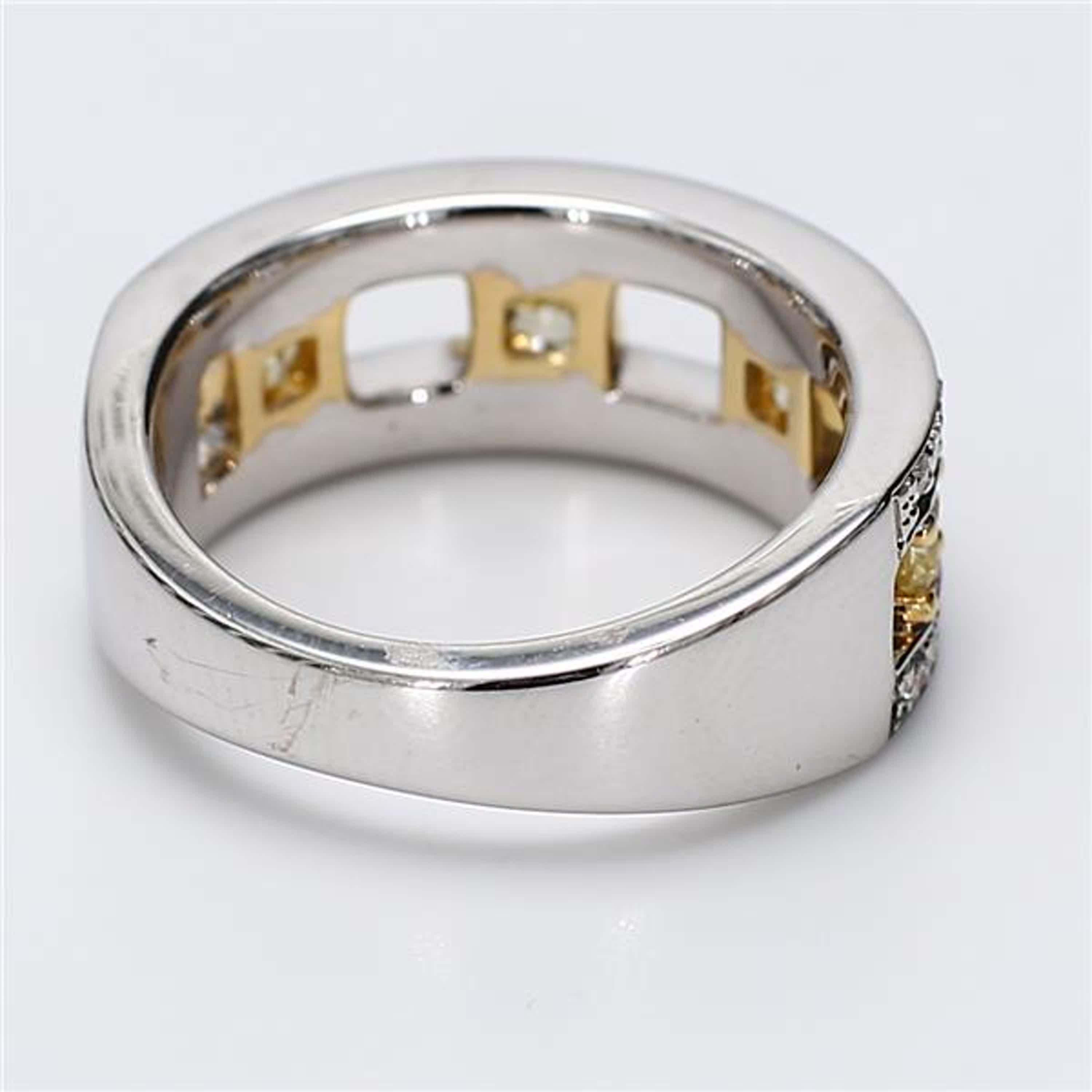 Radiant Cut Natural Yellow Radiant and White Diamond .97 Carat TW Gold Wedding Band For Sale