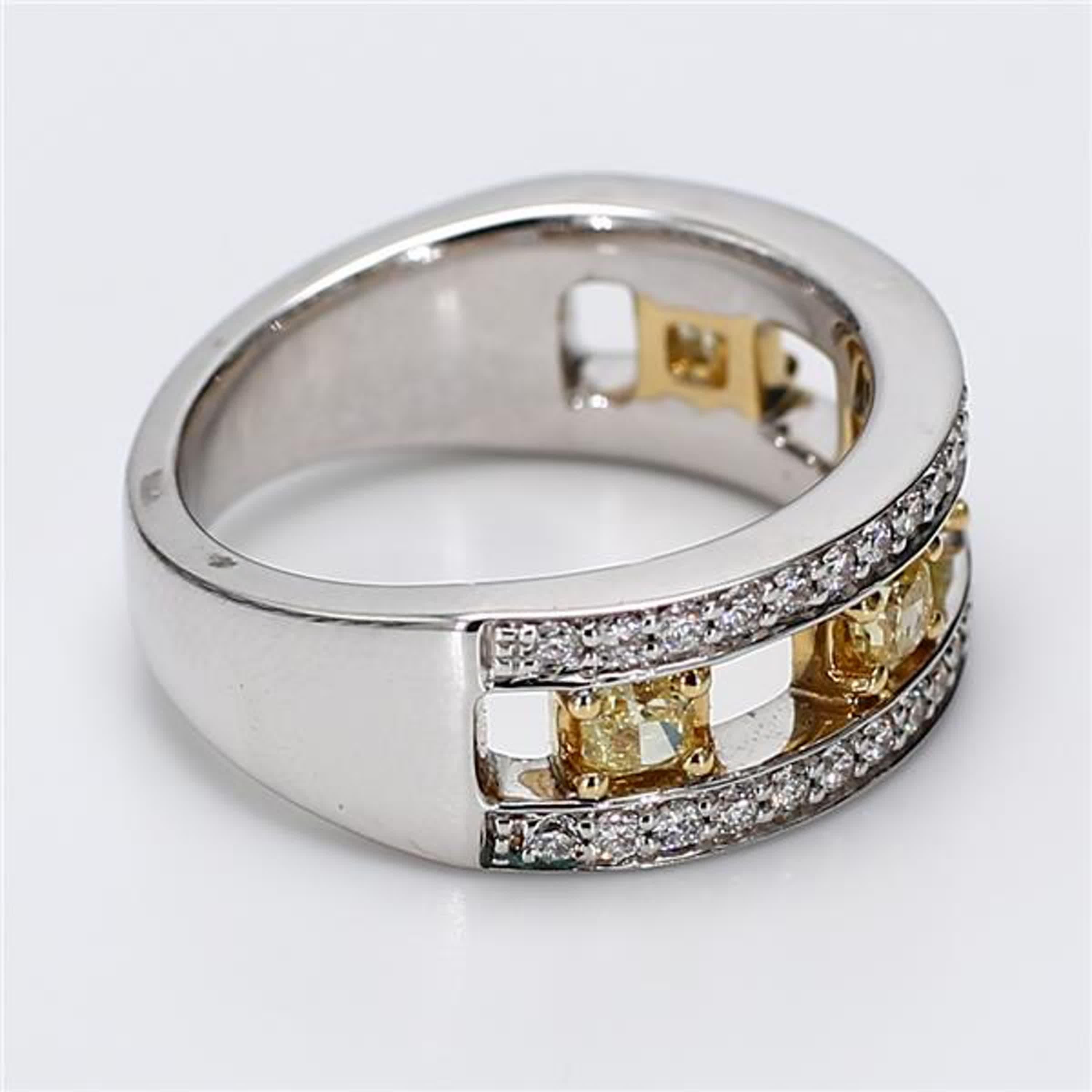 Natural Yellow Radiant and White Diamond .97 Carat TW Gold Wedding Band In New Condition For Sale In New York, NY